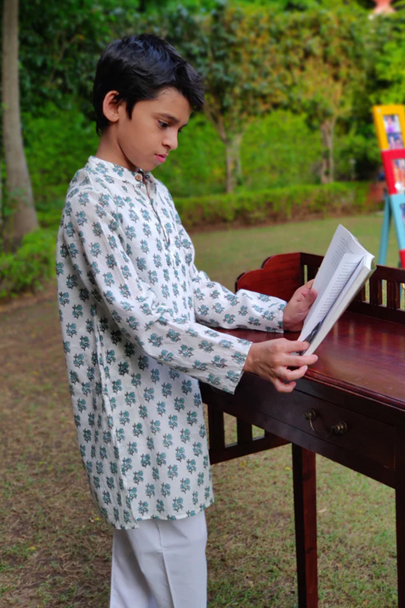 Aqua Green Booti Boys Kurta