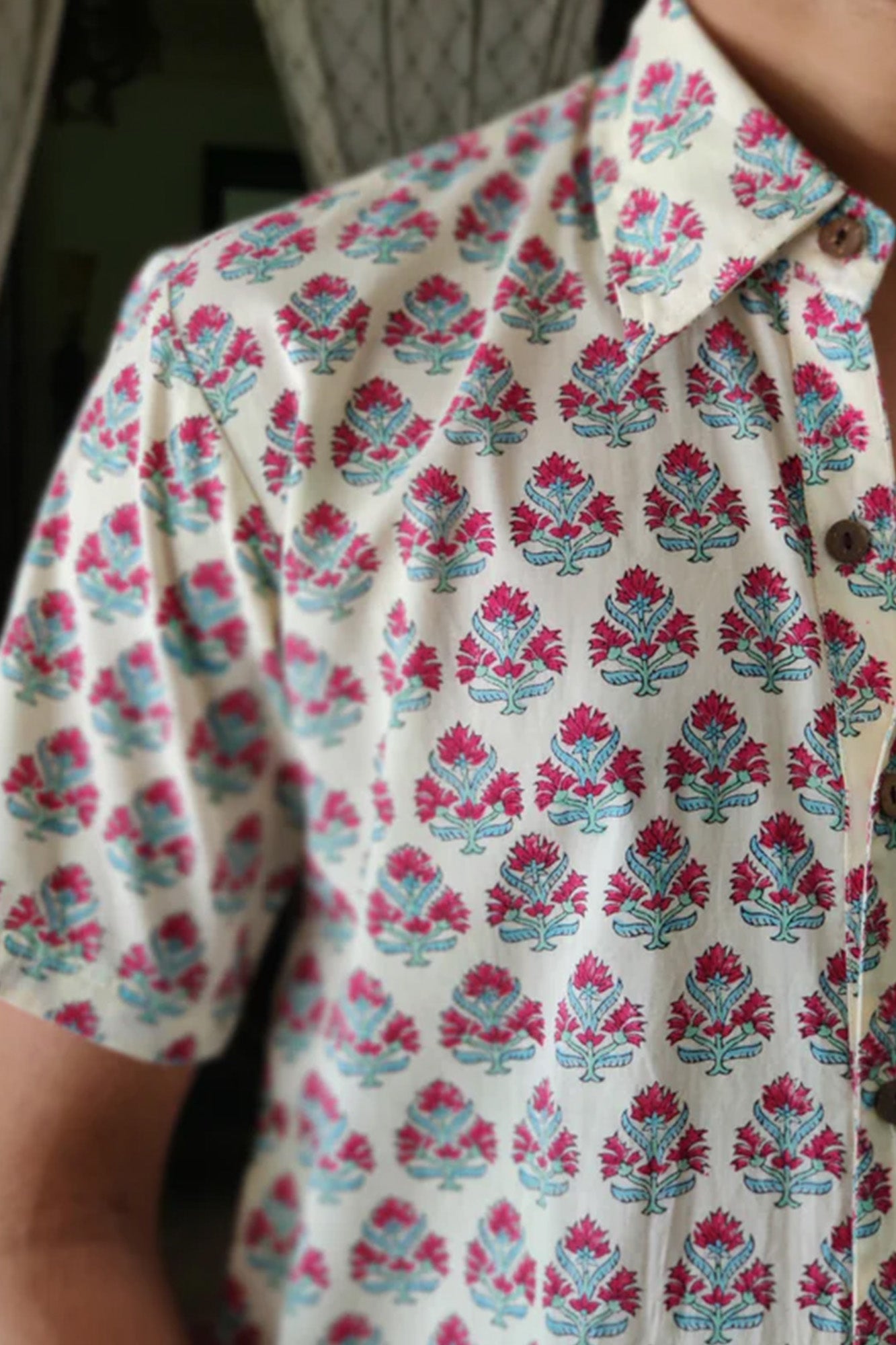 Men Half Sleeve Shirt Maroon Booti