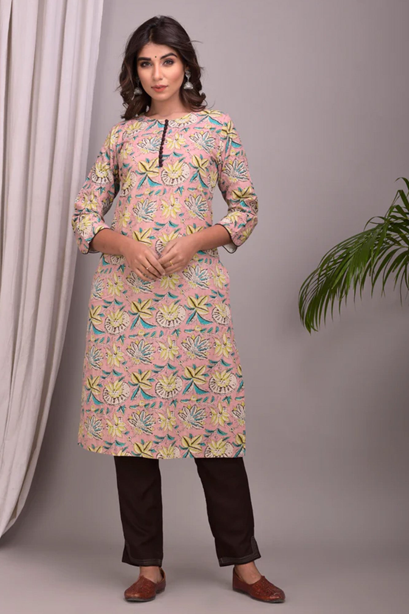 Pink Floral Jaal-Kurta