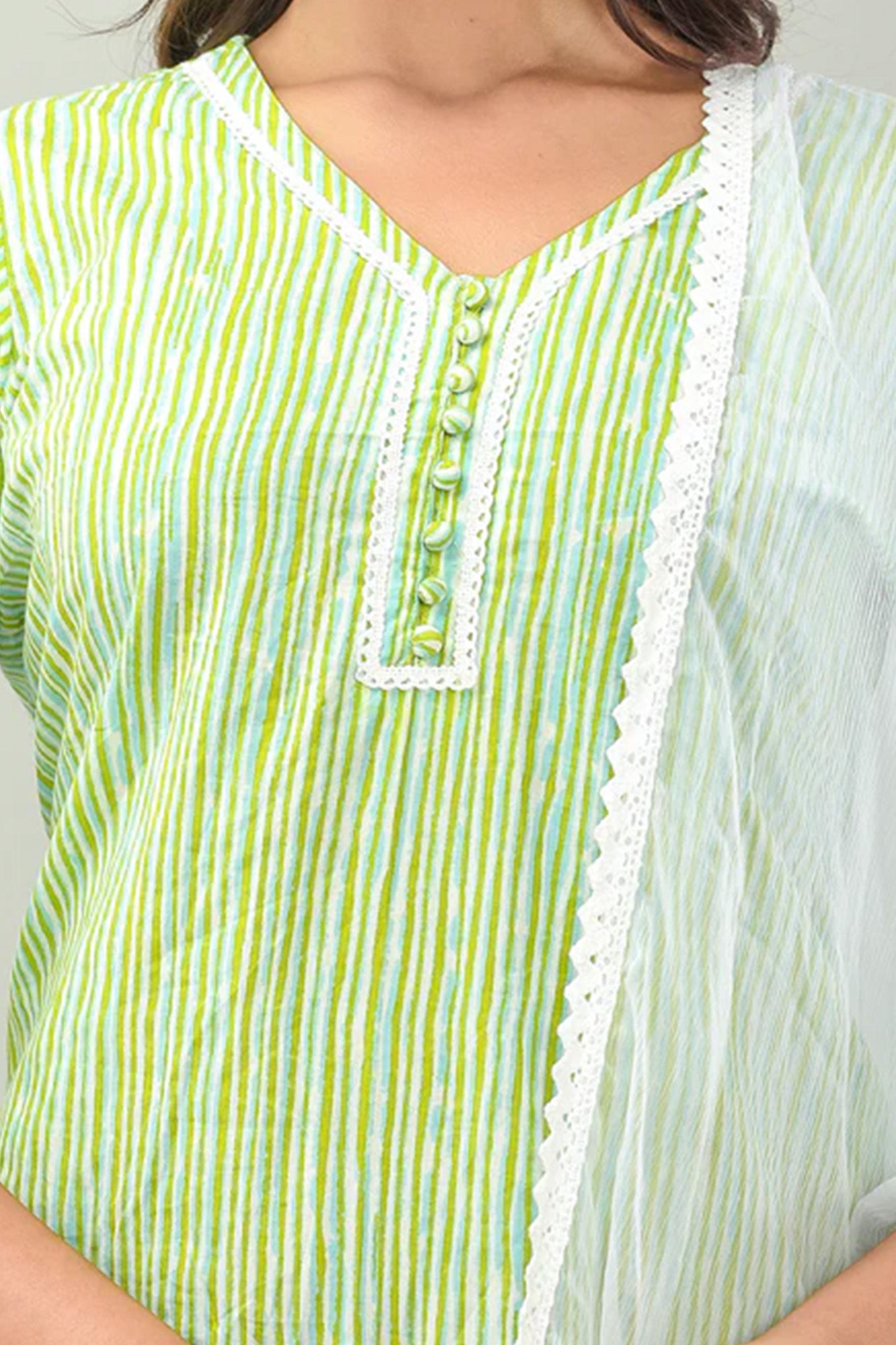 French Stripes Green Suit Set/3