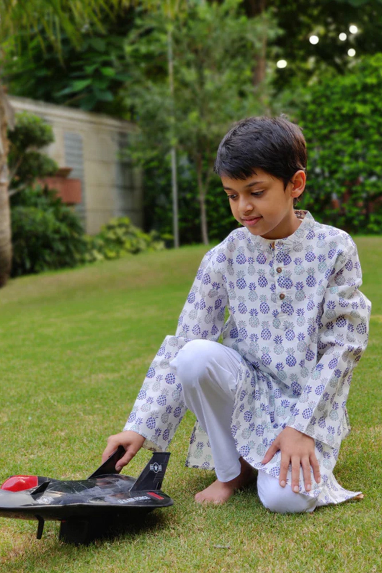 Boy Pineapple Blue Green Kurta
