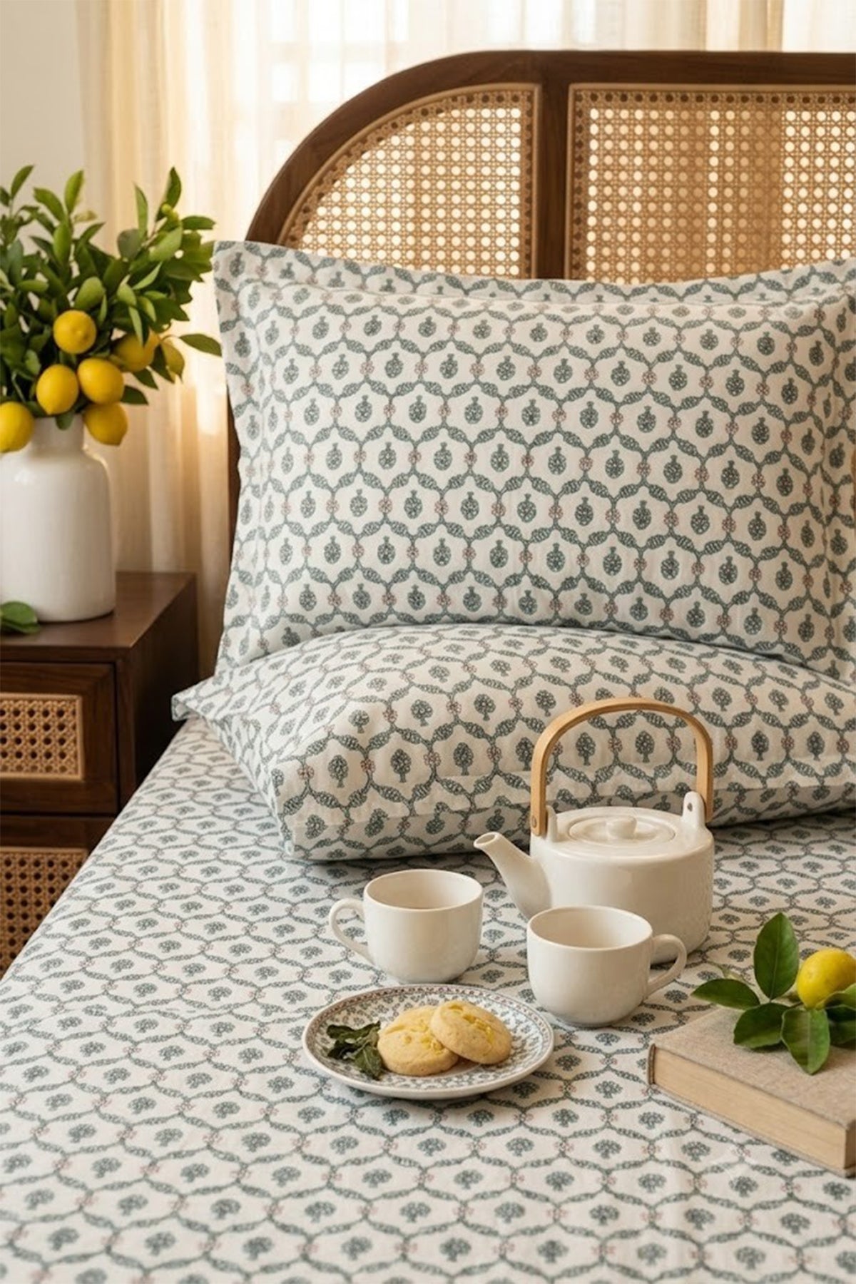 Mughal Quatrefoil Bed Sheet With Pillow