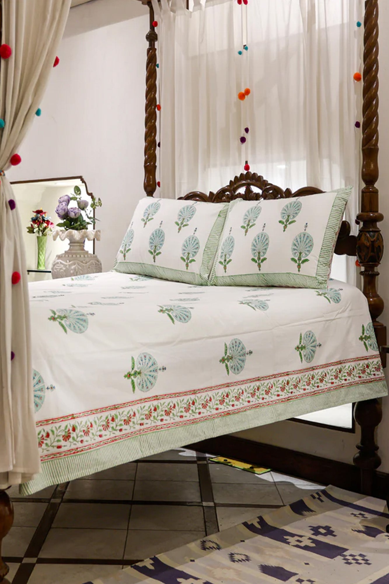 Bed Sheet Mughal Shrine Green