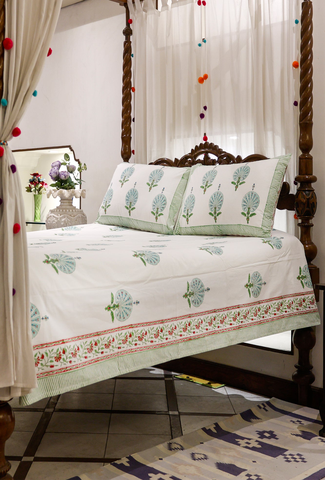 Bed Sheet Mughal Shrine Green