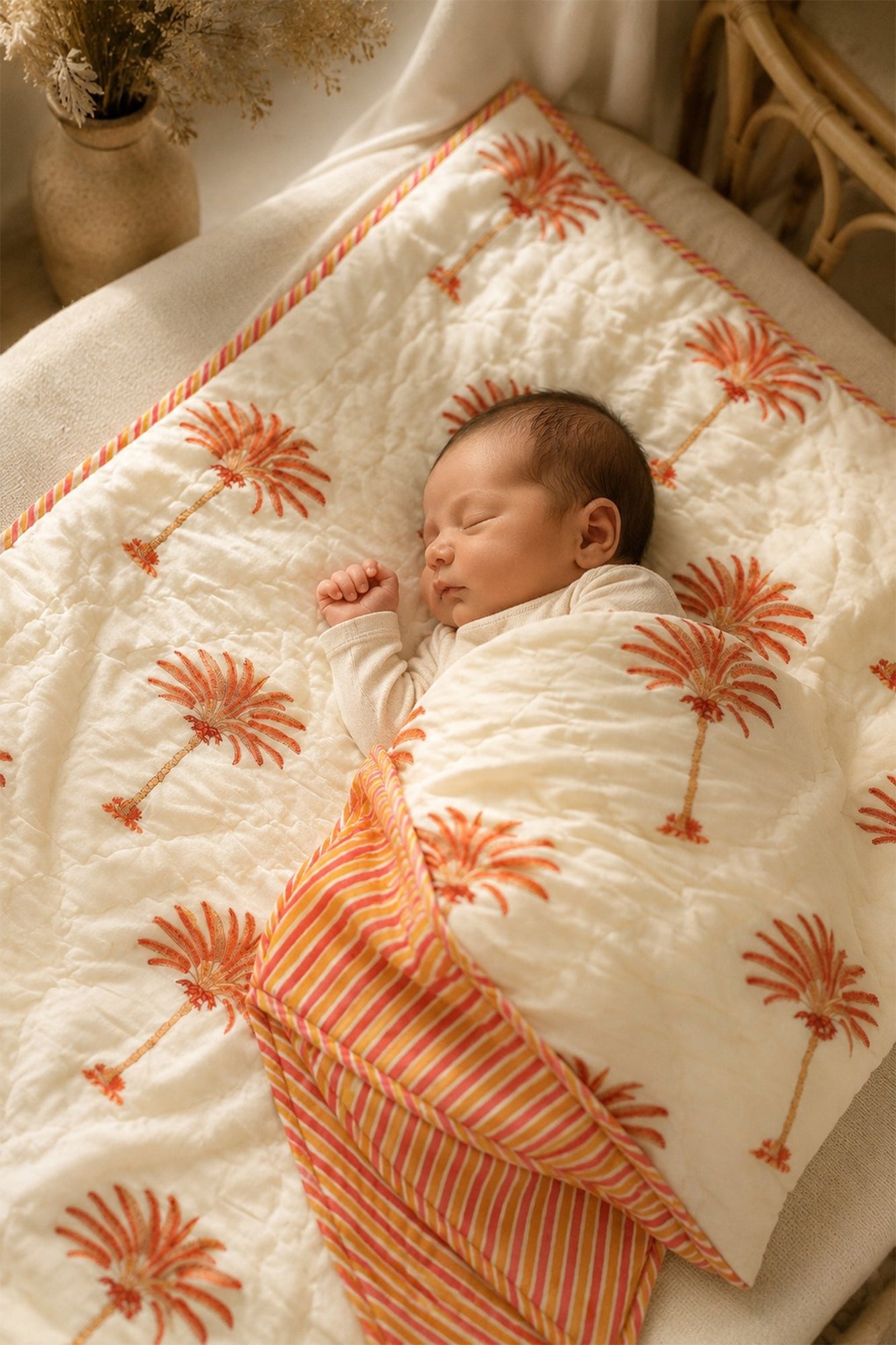 Peach Palm Baby Quilt