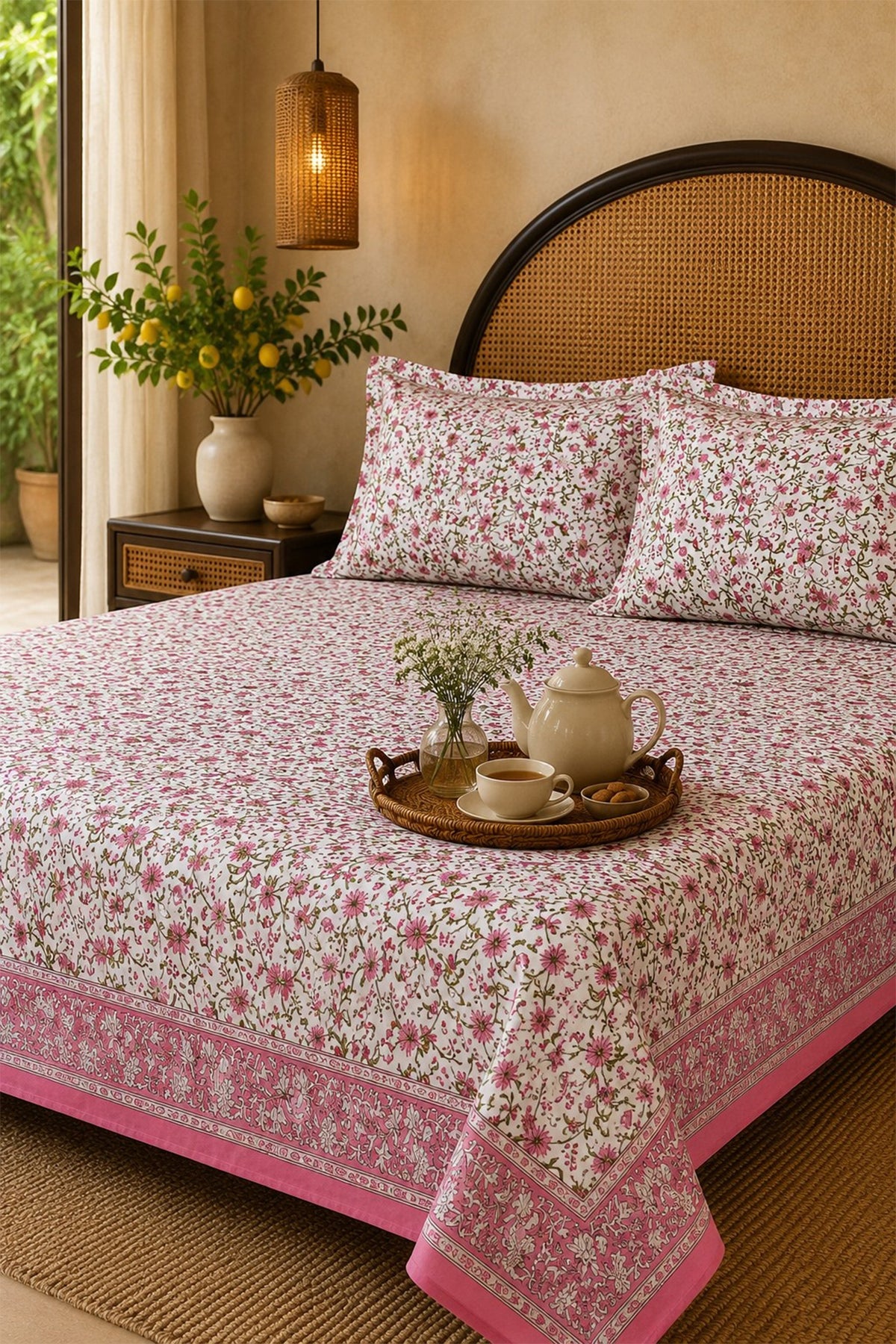 Vintage Pink Bed Sheet With Pillow