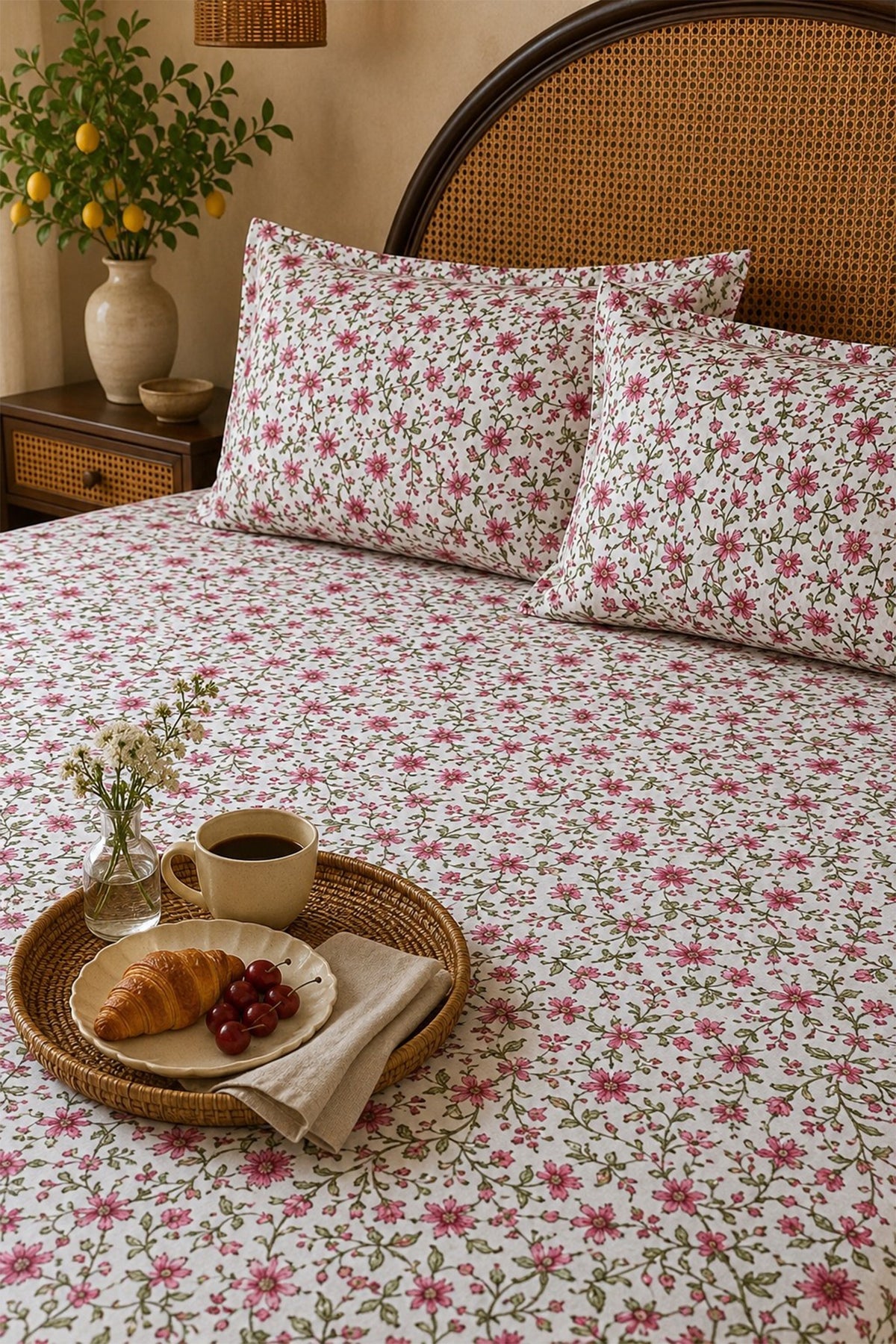 Vintage Pink Bed Sheet With Pillow