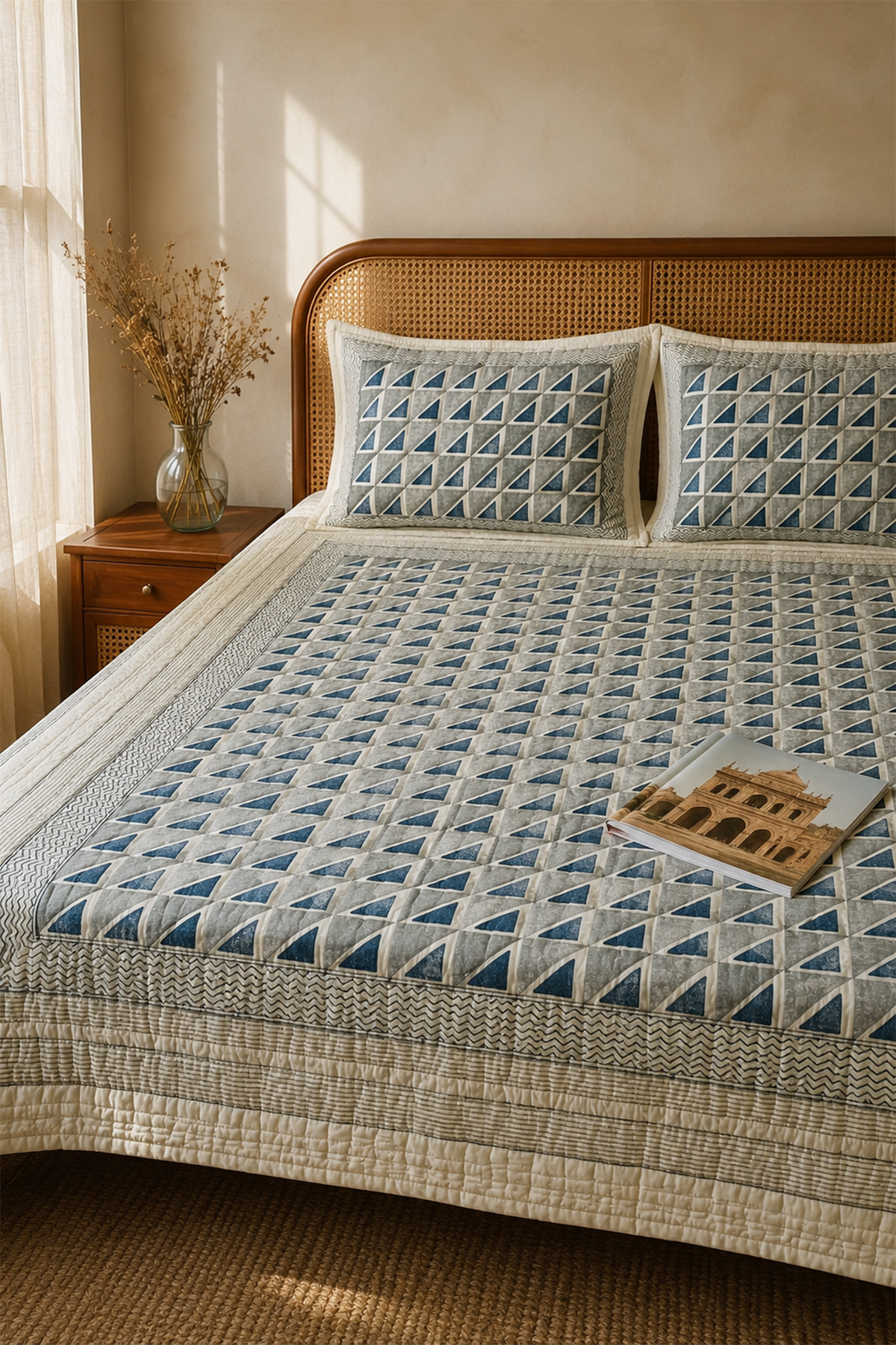 Triangle Geometrics Bed Cover With 2 Pillow Covers