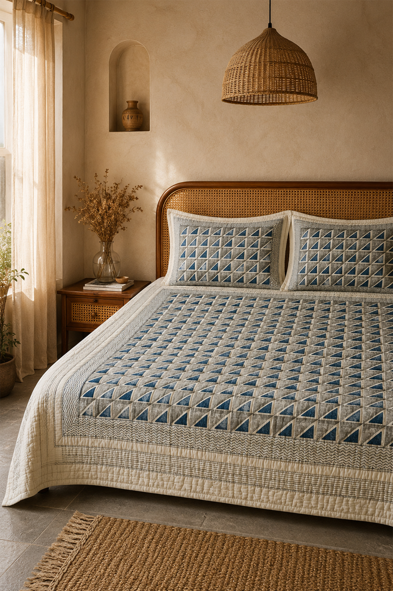 Triangle Geometrics Bed Cover With 2 Pillow Covers