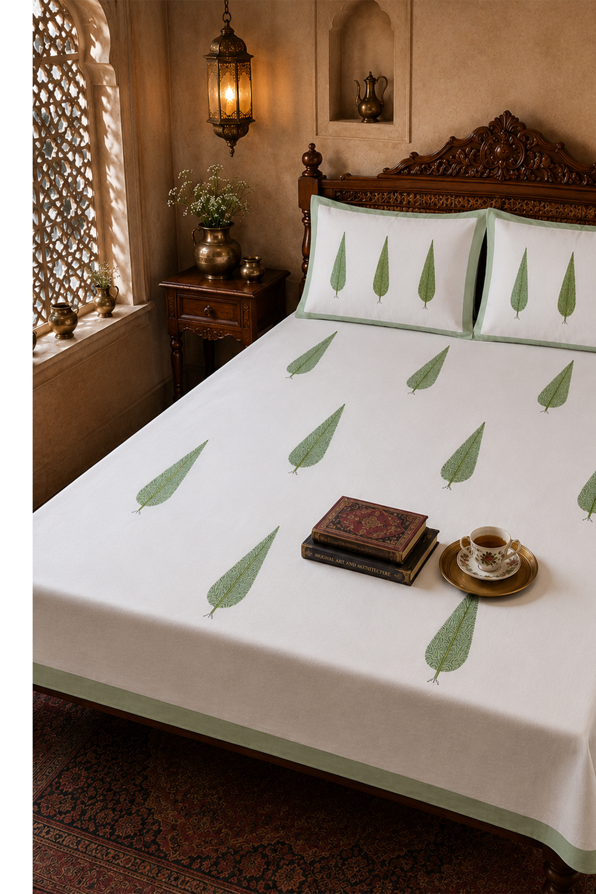 Mughal Leaf Bed Sheet With Pillow