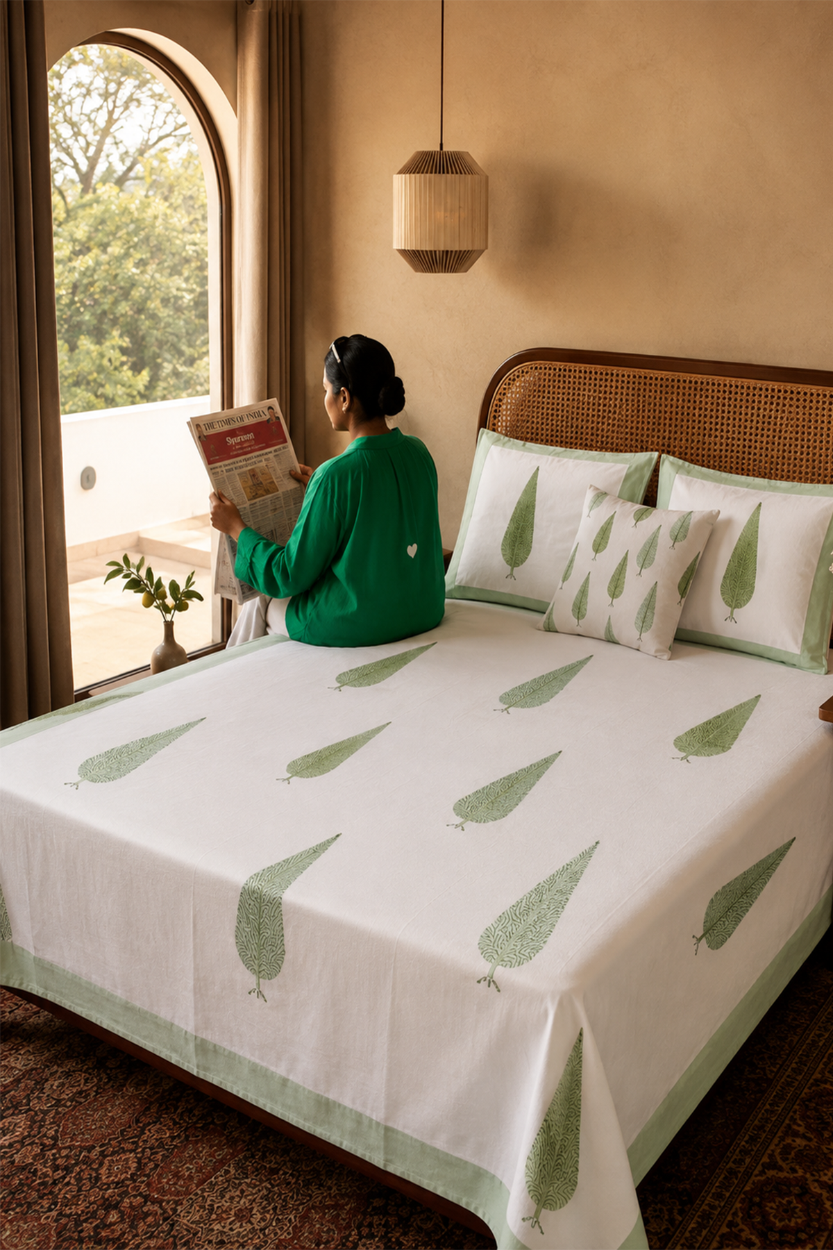 Mughal Leaf Bed Sheet With Pillow