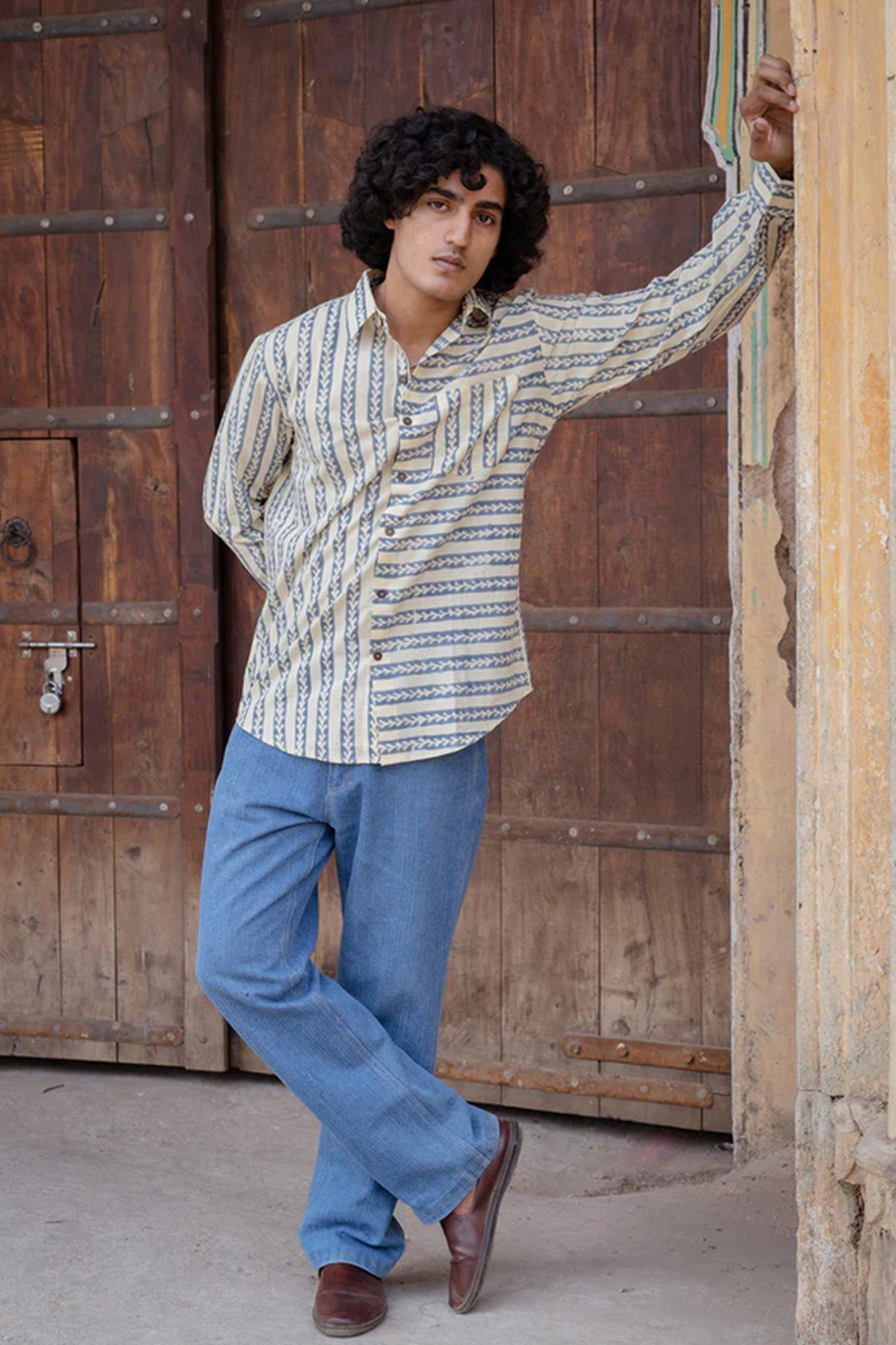 Indigo Leaves Mix Full Sleeve Shirt