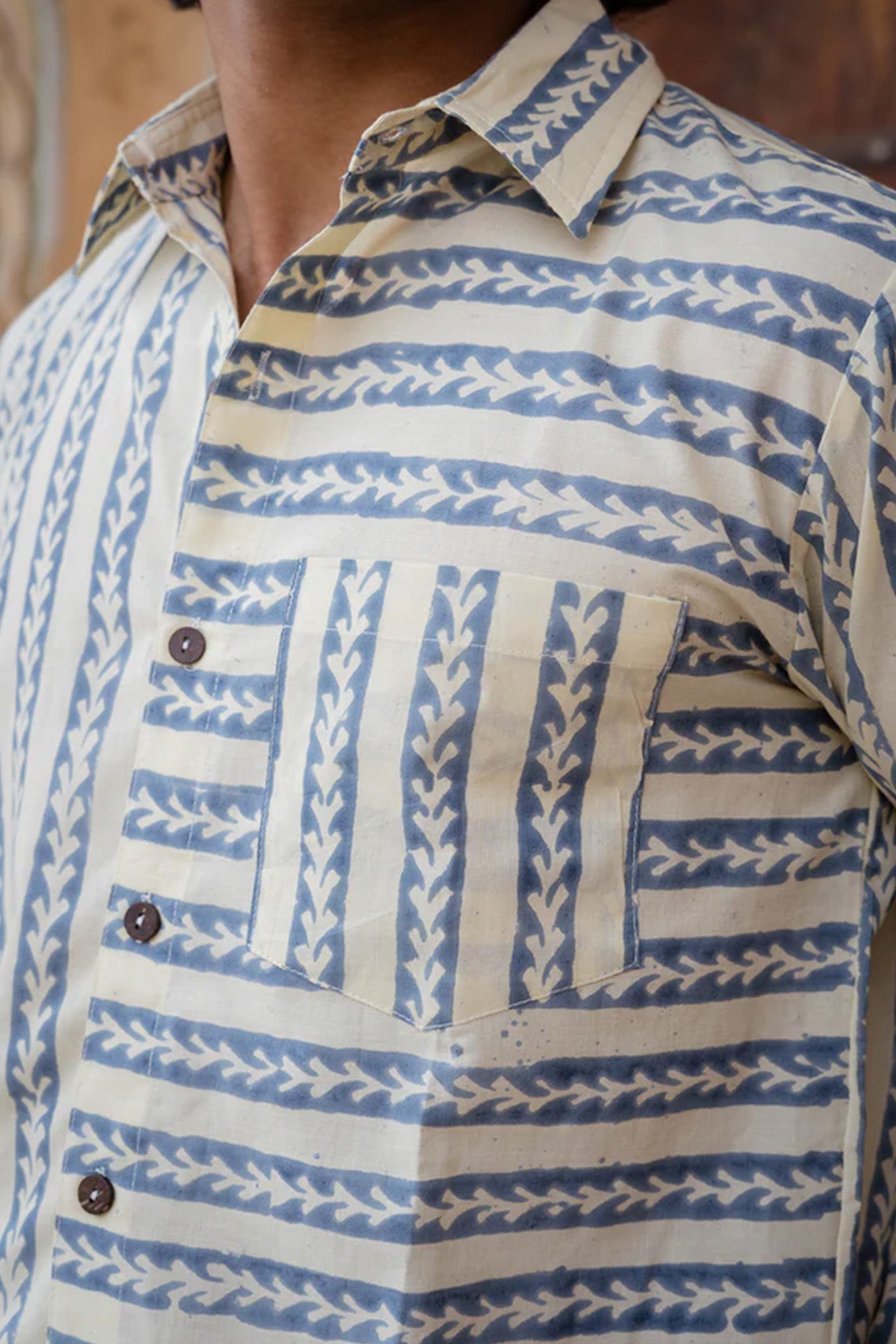 Indigo Leaves Mix Full Sleeve Shirt