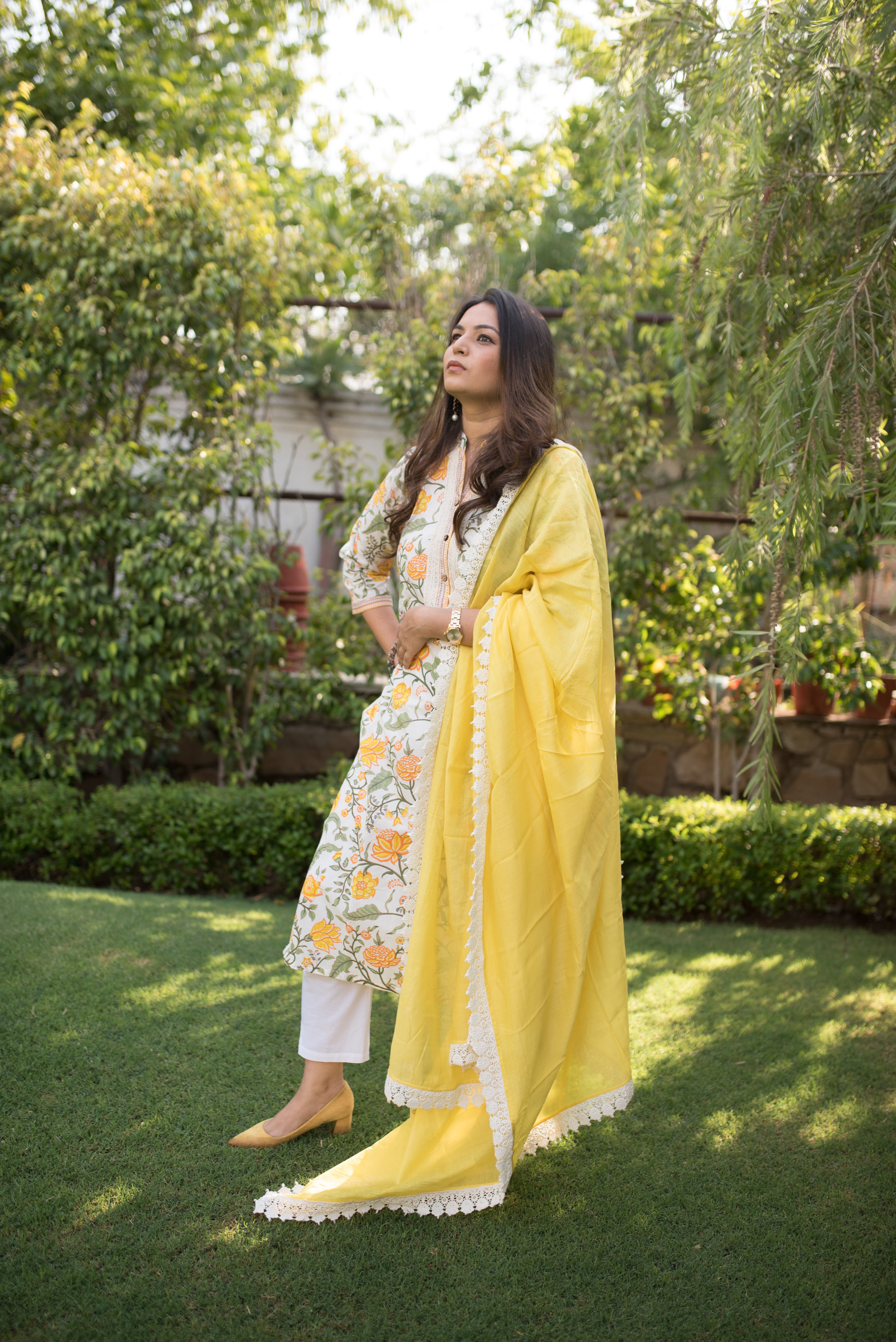 Women Nargis Yellow 3 PC Suit Set