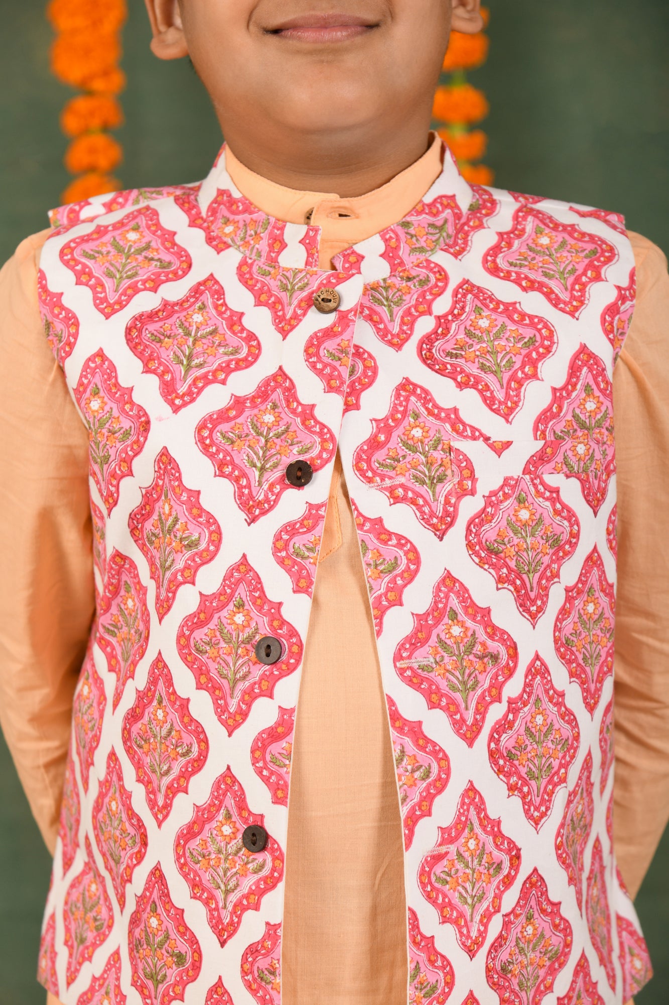 Flora Charm Jacket & Peach Aura Kurta Set