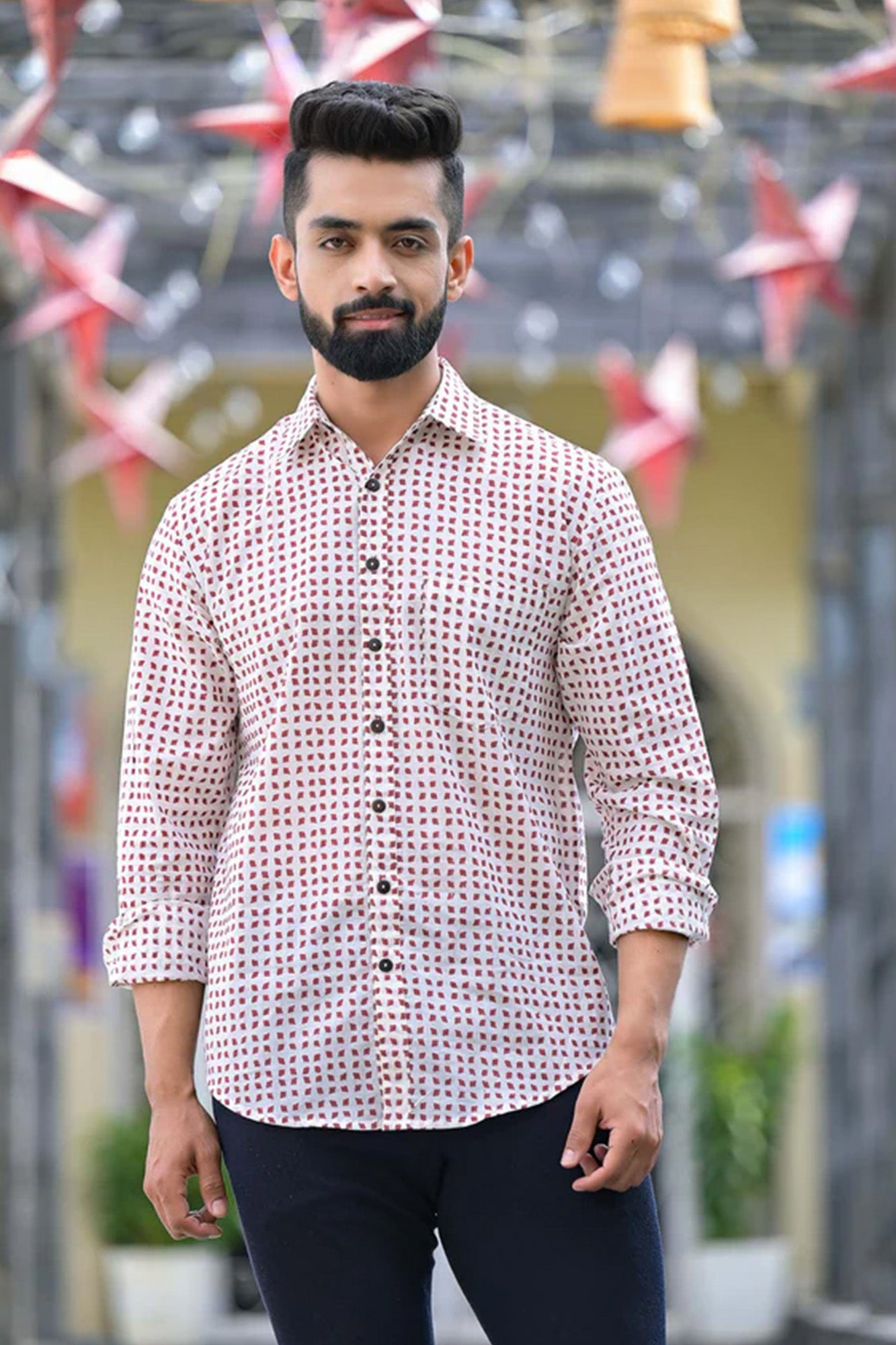 Shirt Full Sleeve Mens Harlequin Rust
