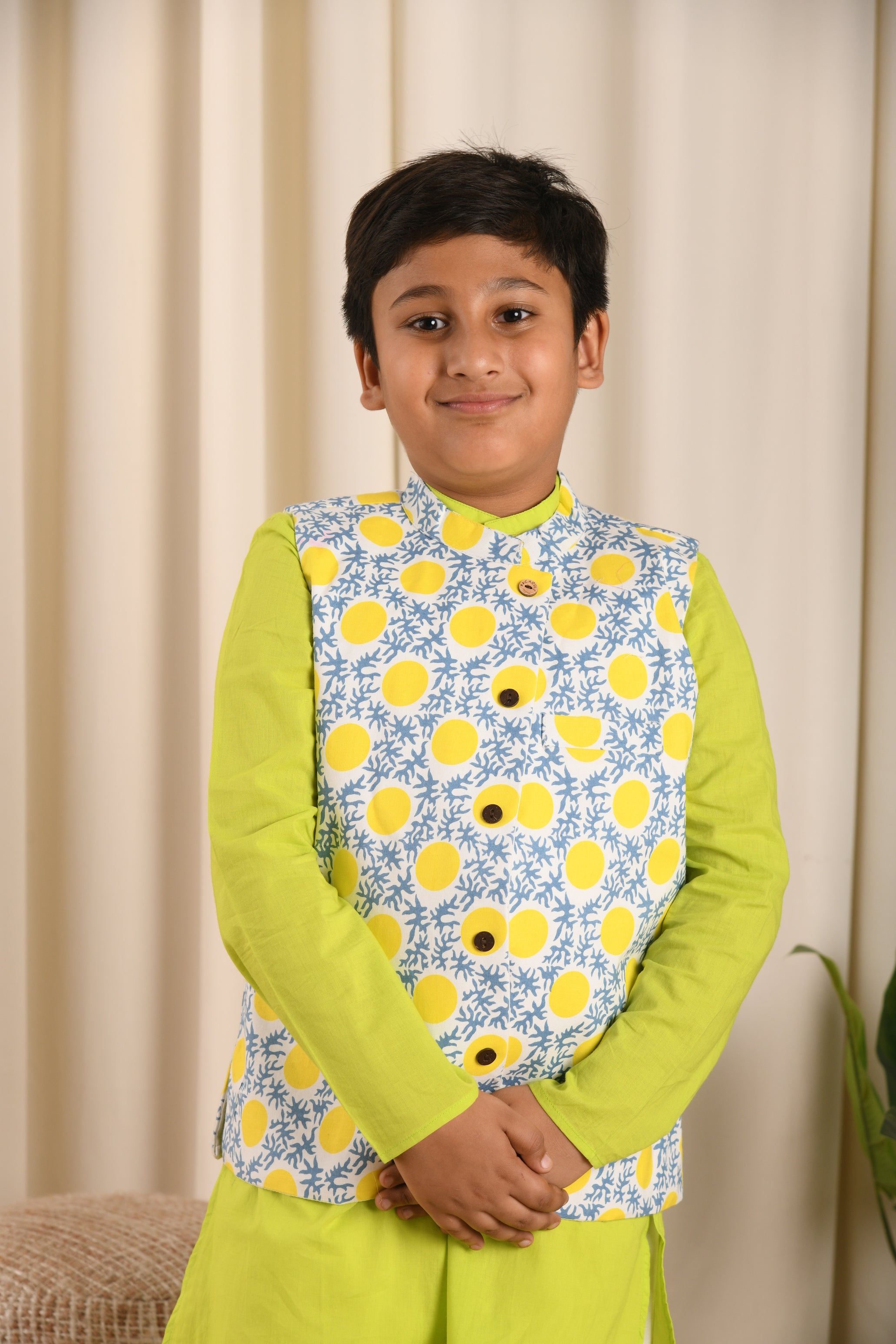 Sun Coral Jacket & Neon Mist Kurta Set