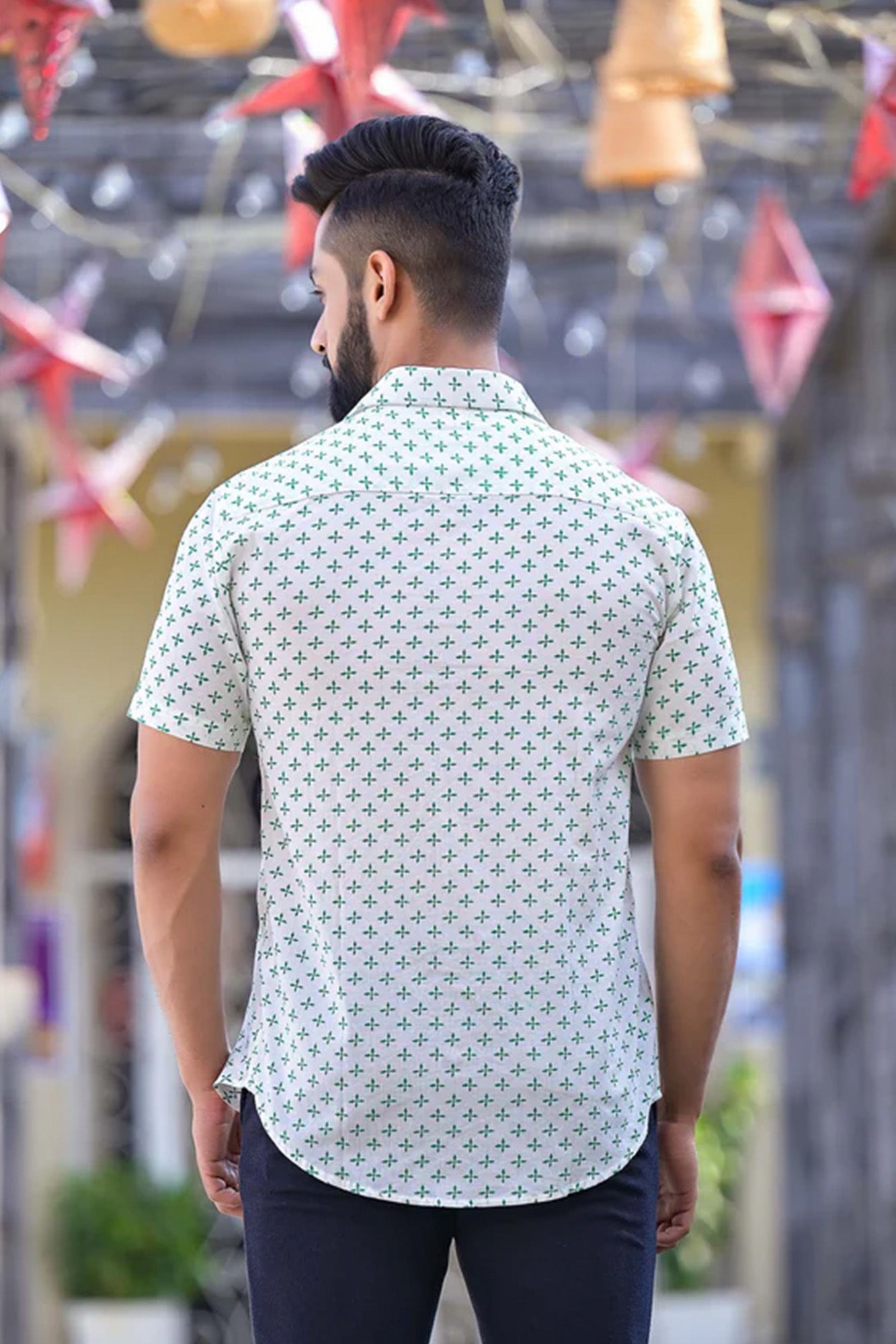 Shirt Half Sleeve Mens Mosaic Tile Green