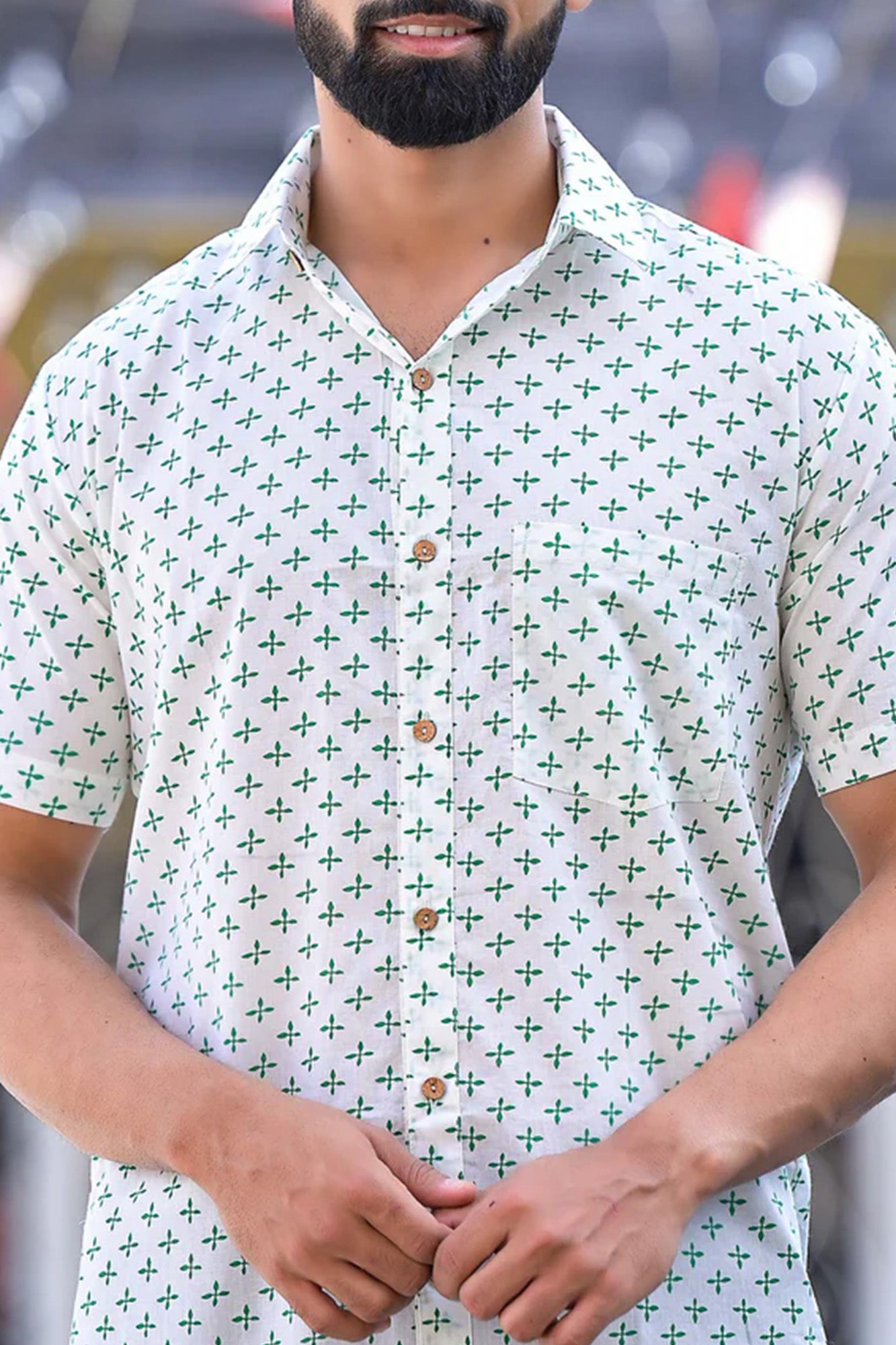 Shirt Half Sleeve Mens Mosaic Tile Green