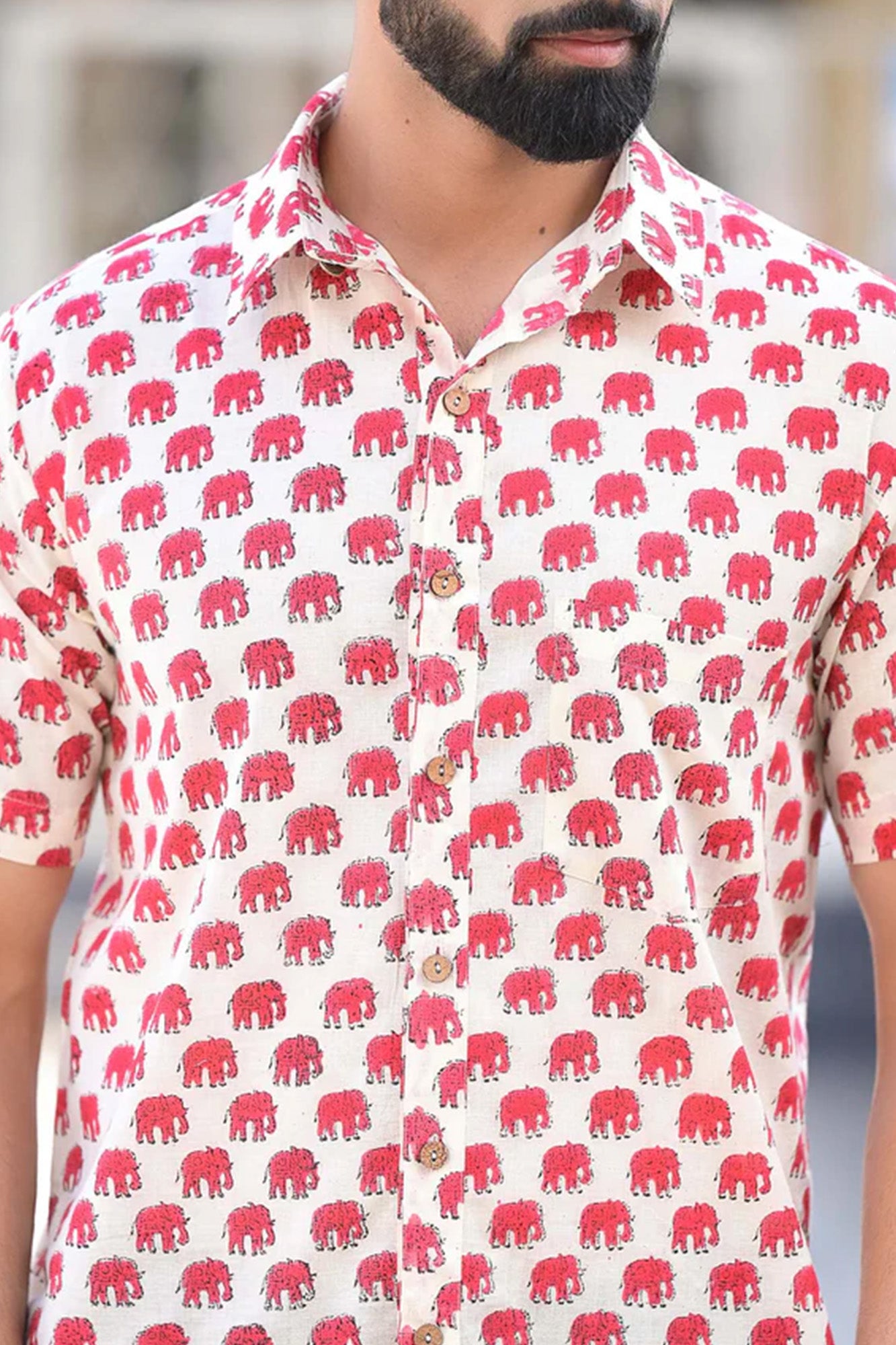 Shirt Half Sleeve Mens Elephant Red