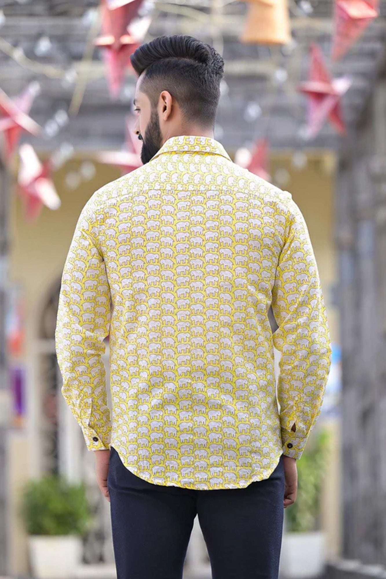 Shirt Full Sleeve Mens Elephant Yellow