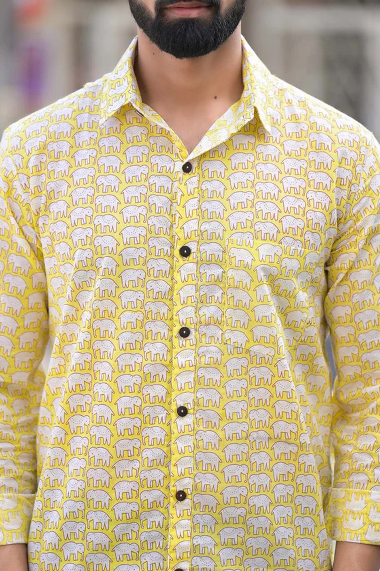 Shirt Full Sleeve Mens Elephant Yellow