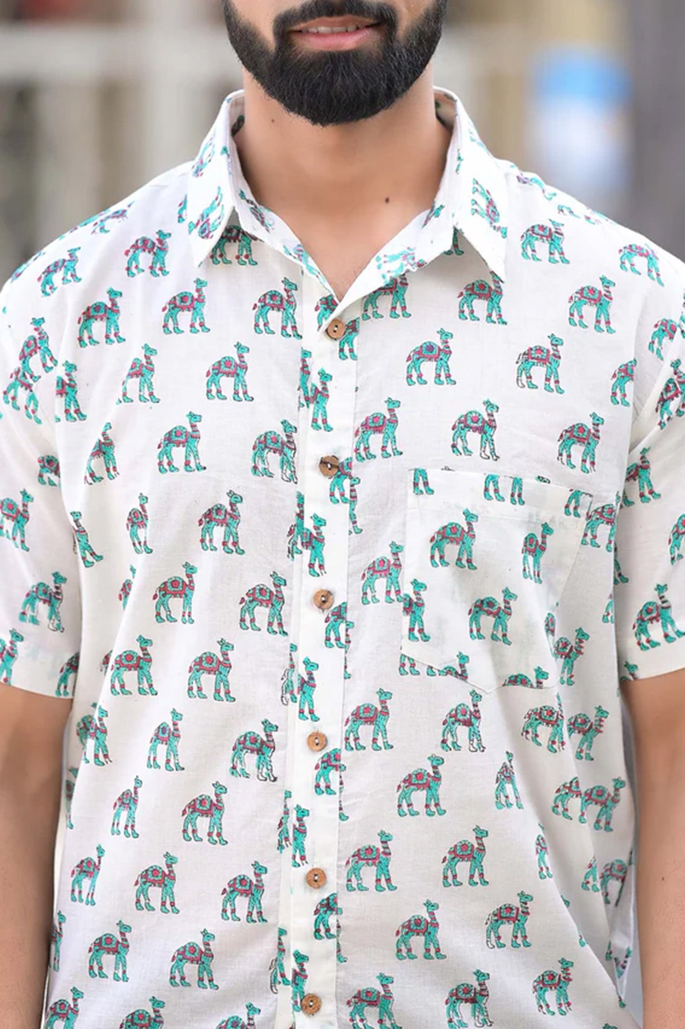 Shirt Half Sleeve Mens Camel Green