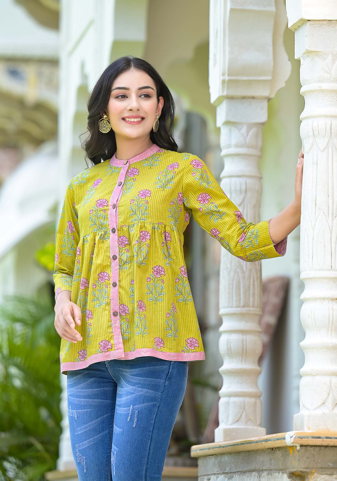 Women Top Peplum Rozana Pink Floral Boota