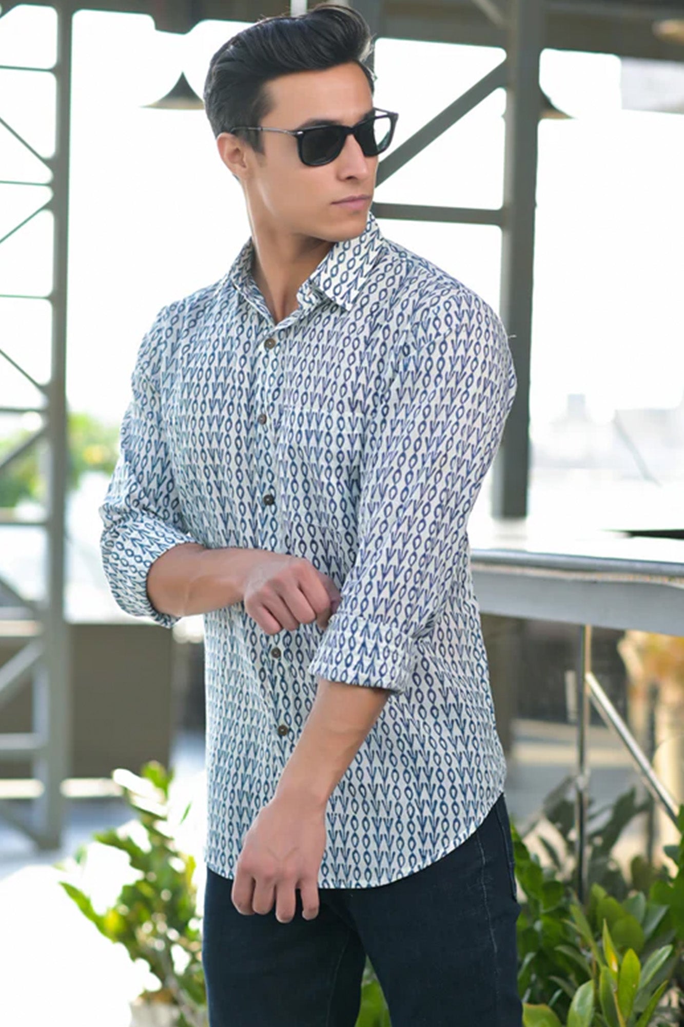 Shirt Full Sleeve Mens Droplet Blue