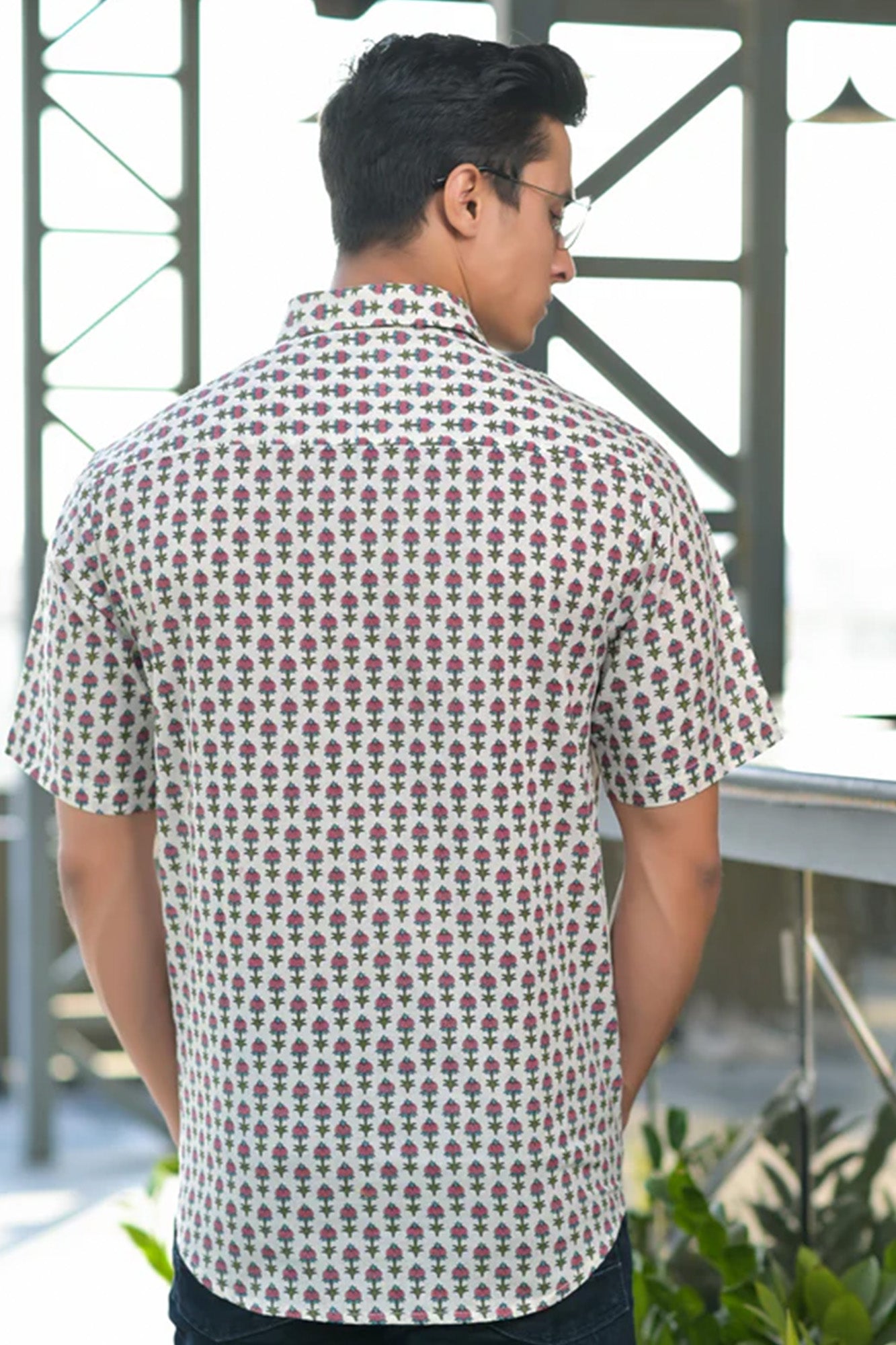 Shirt Half Sleeve Mens Block Booti Pink