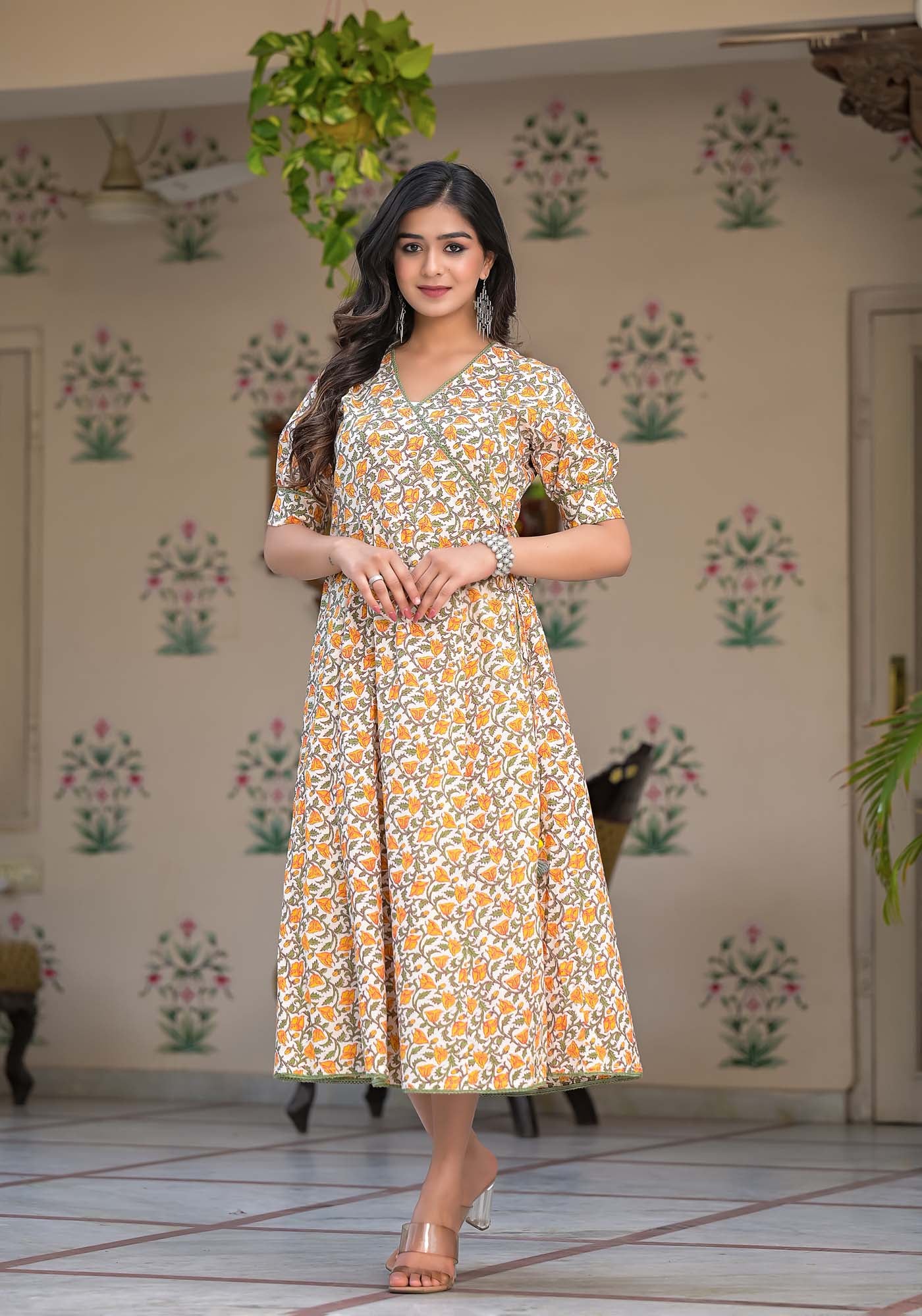 Dress Long Women Daffodil Angrakha