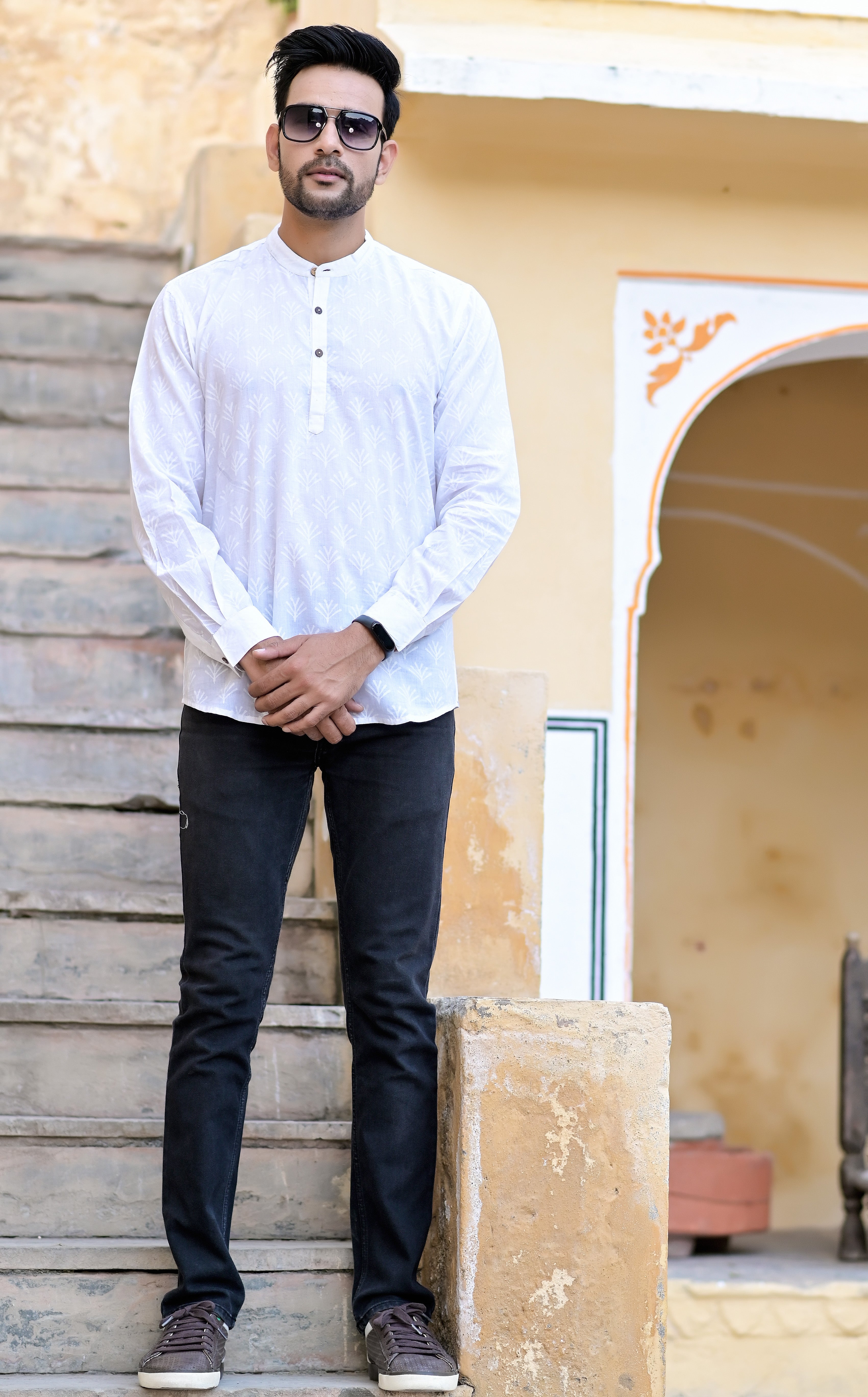 Kurta Short Mens White On White