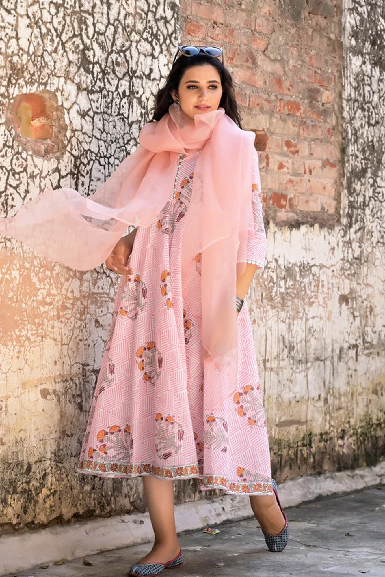 Dress Aureb Pink Geometric With Dupatta