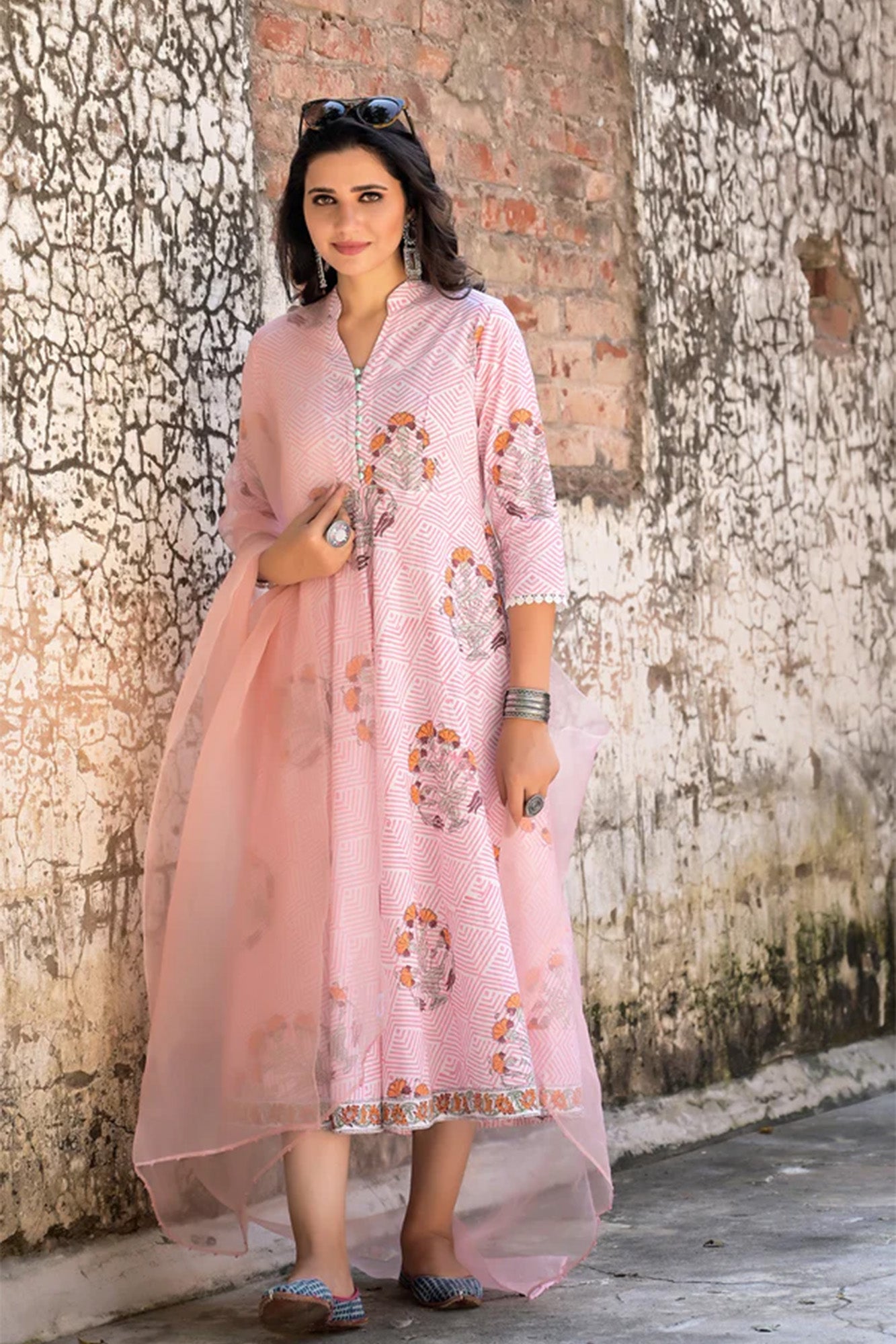 Dress Aureb Pink Geometric With Dupatta