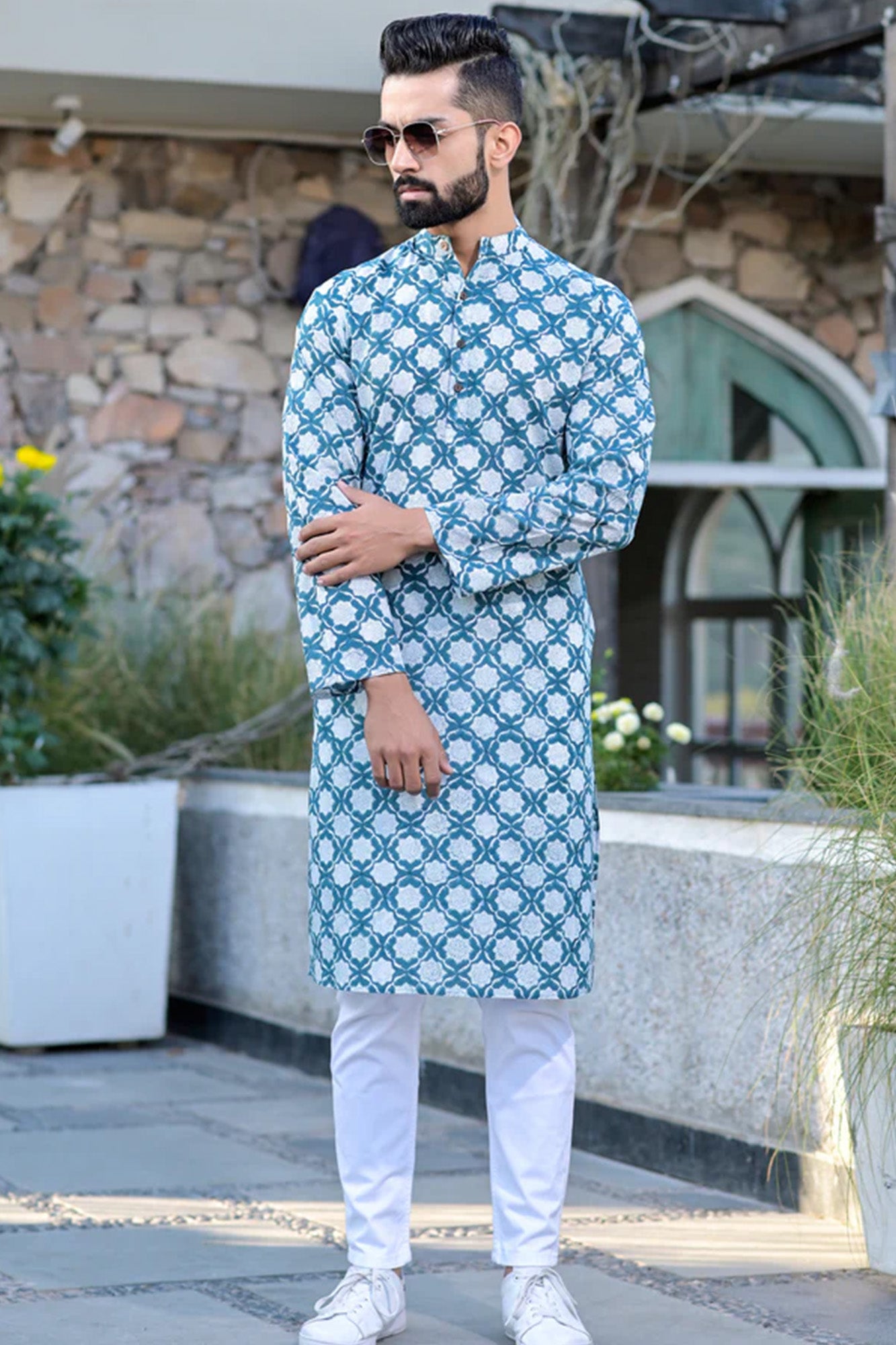Kurta Long Cadet Blue Floral