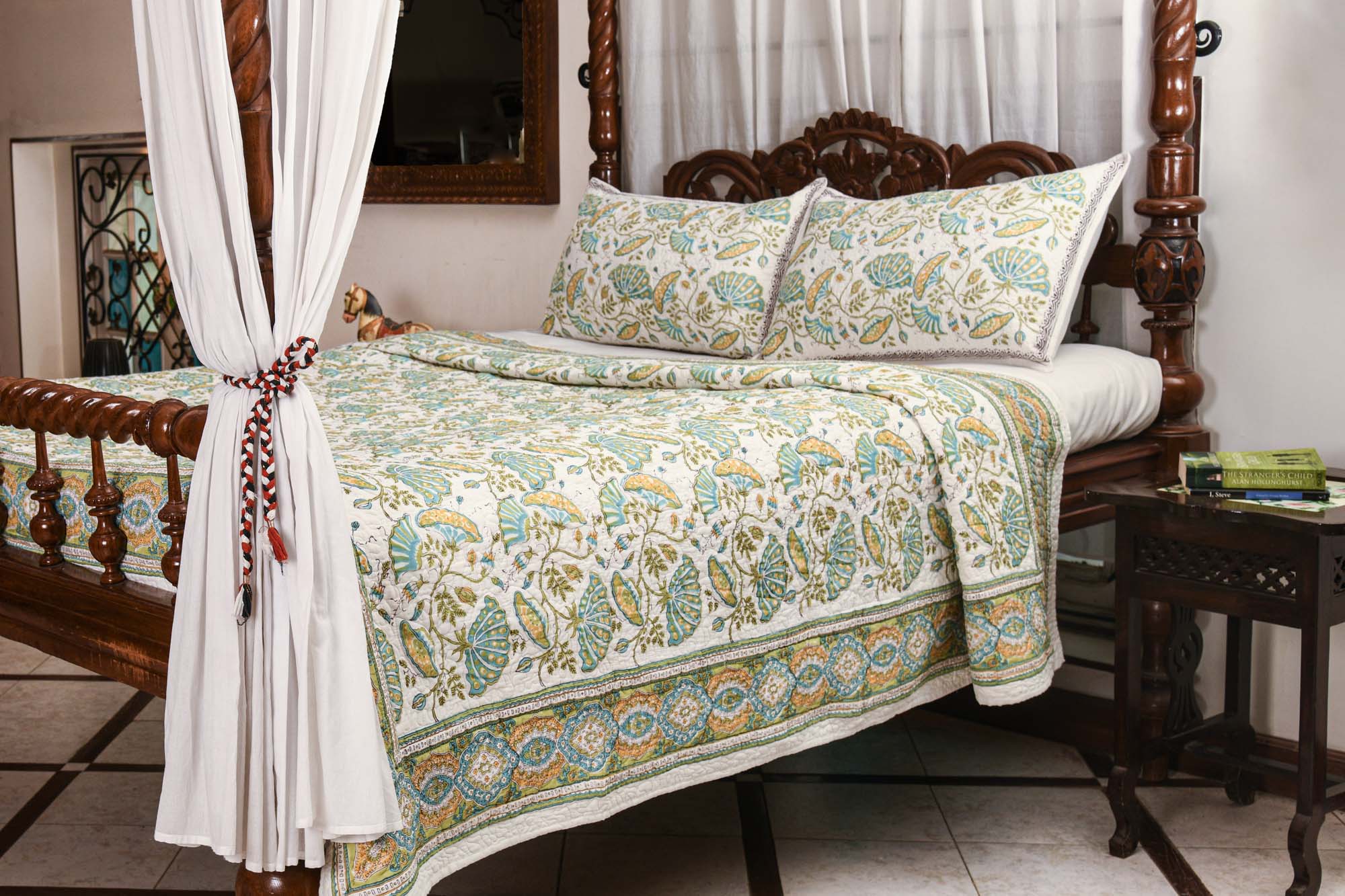 Summer Garden Quilted Bedcover - Green