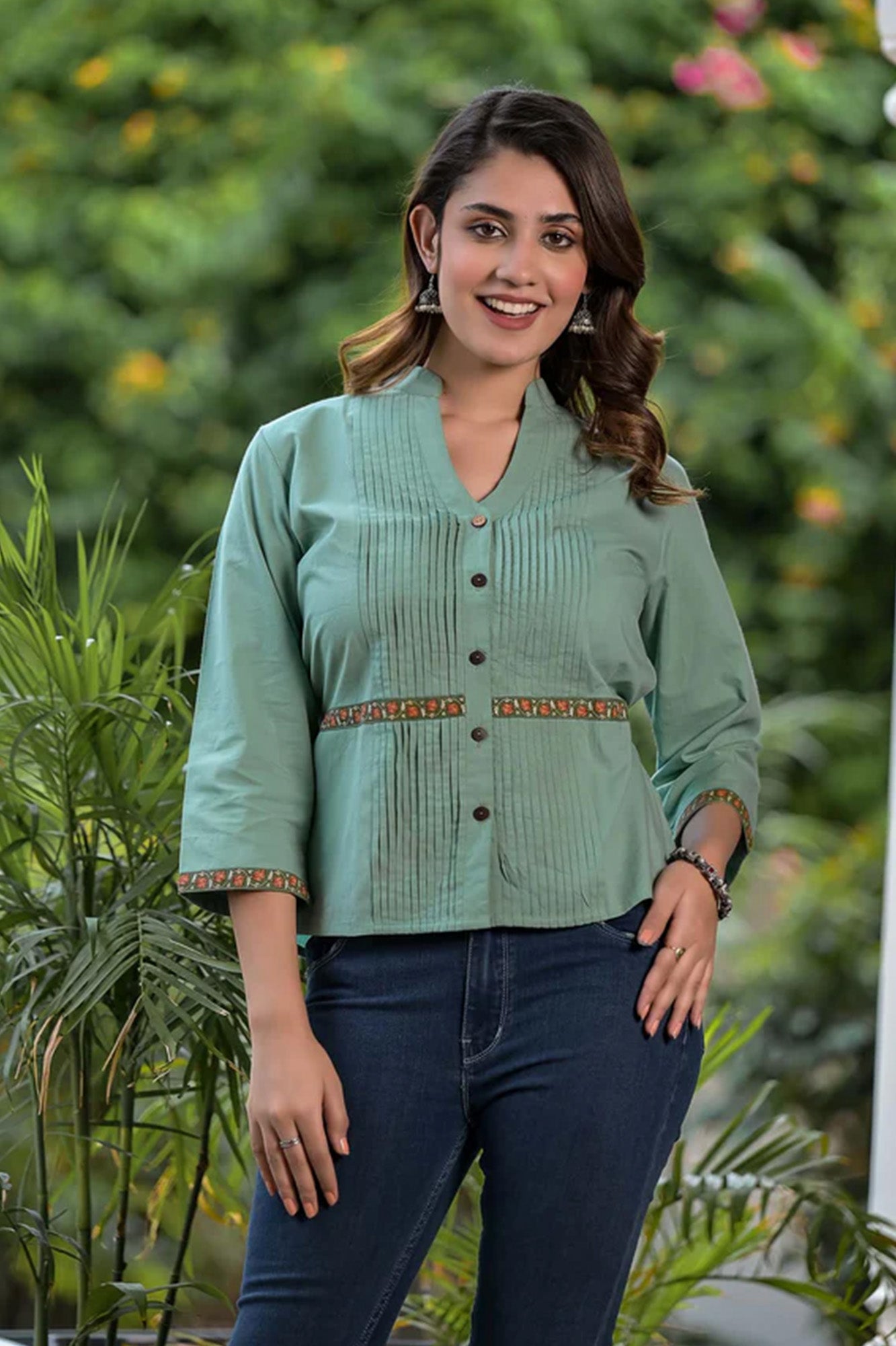 Top Women Pleated Green