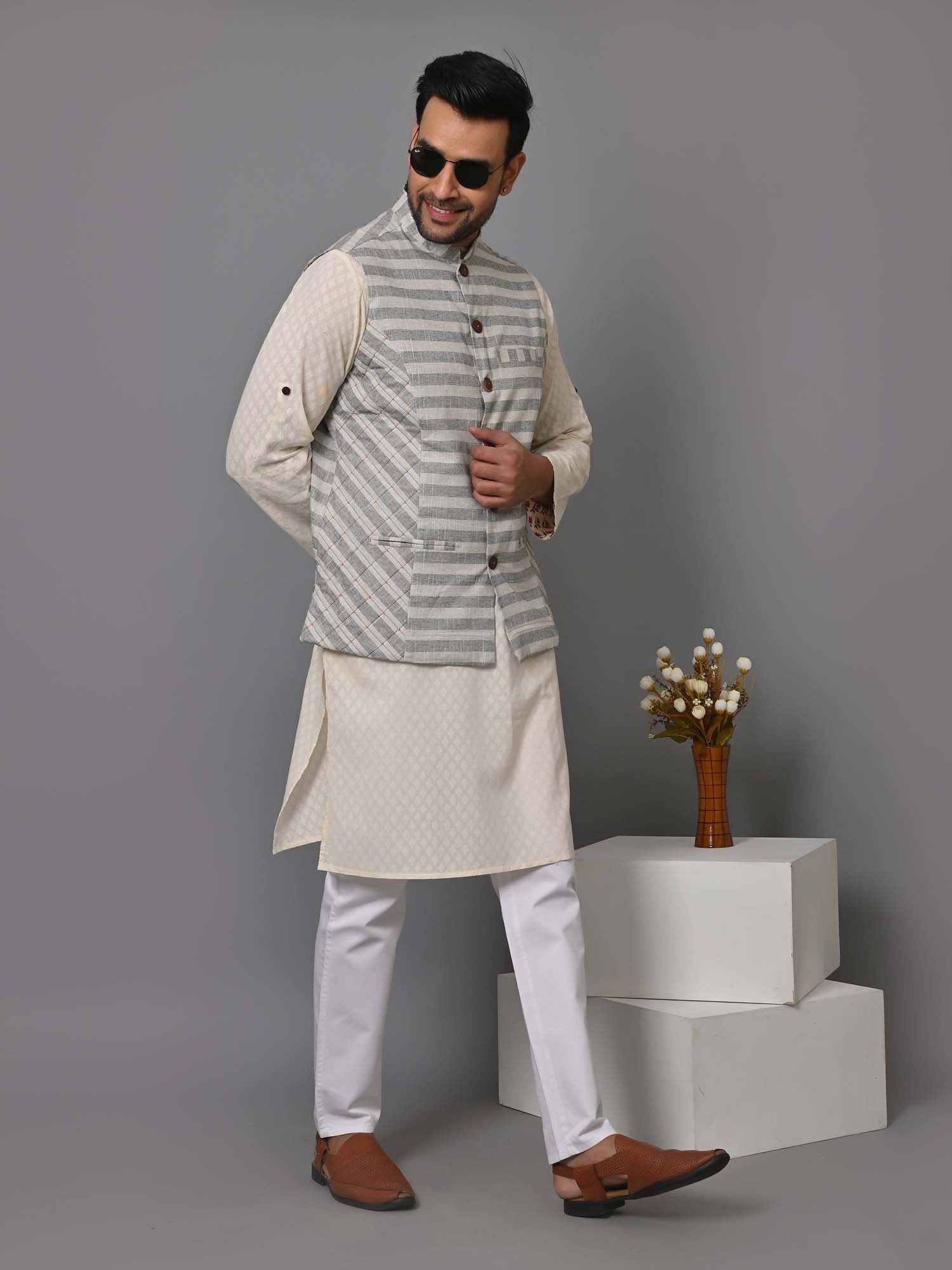 Mens Nehru Jacket Ice Grey