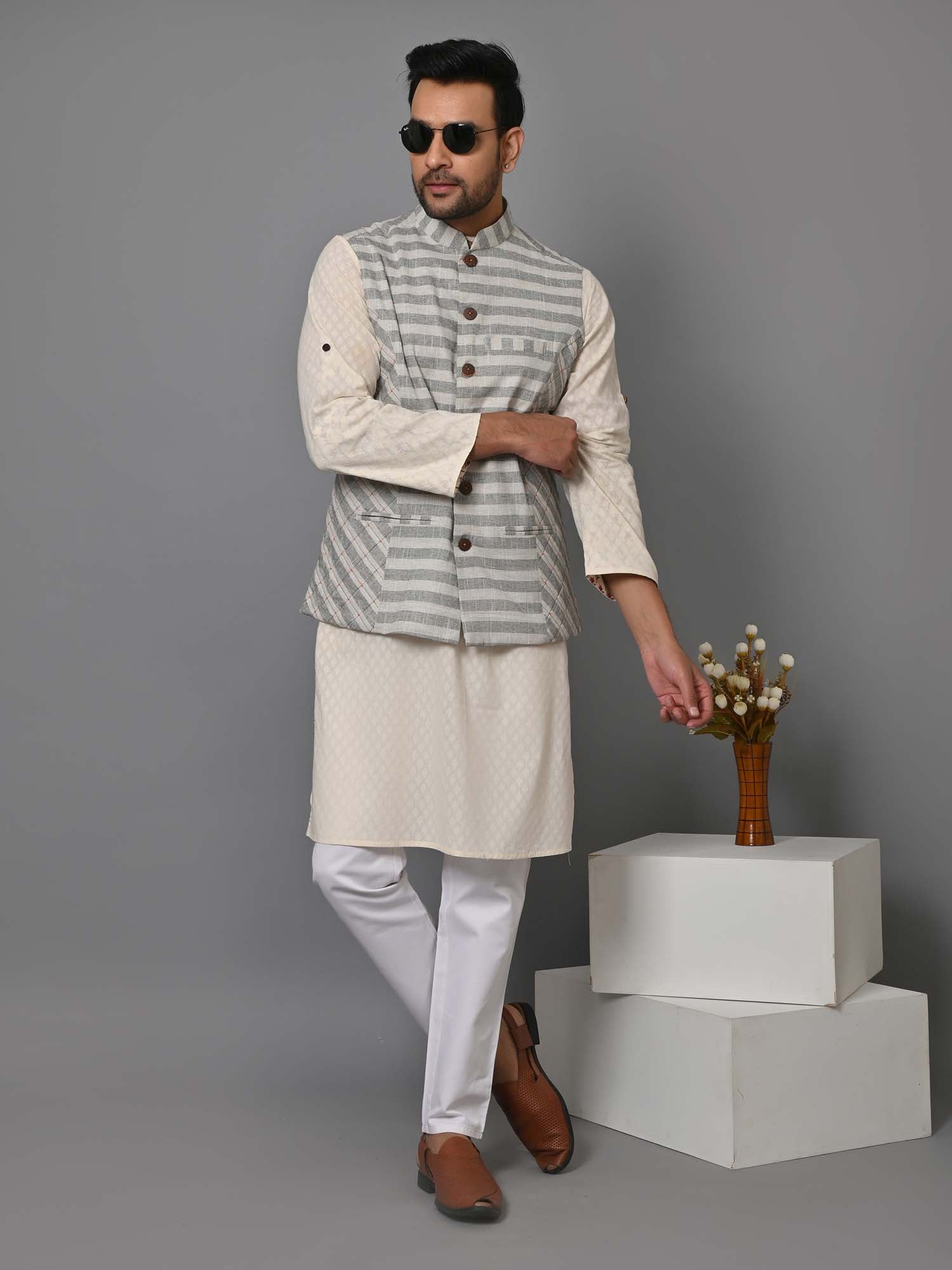 Mens Nehru Jacket Ice Grey