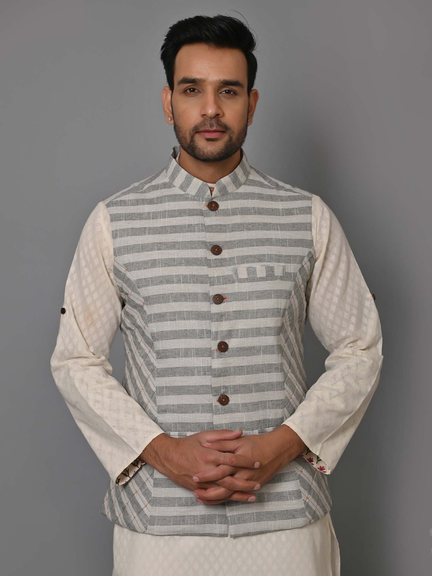 Mens Nehru Jacket Ice Grey