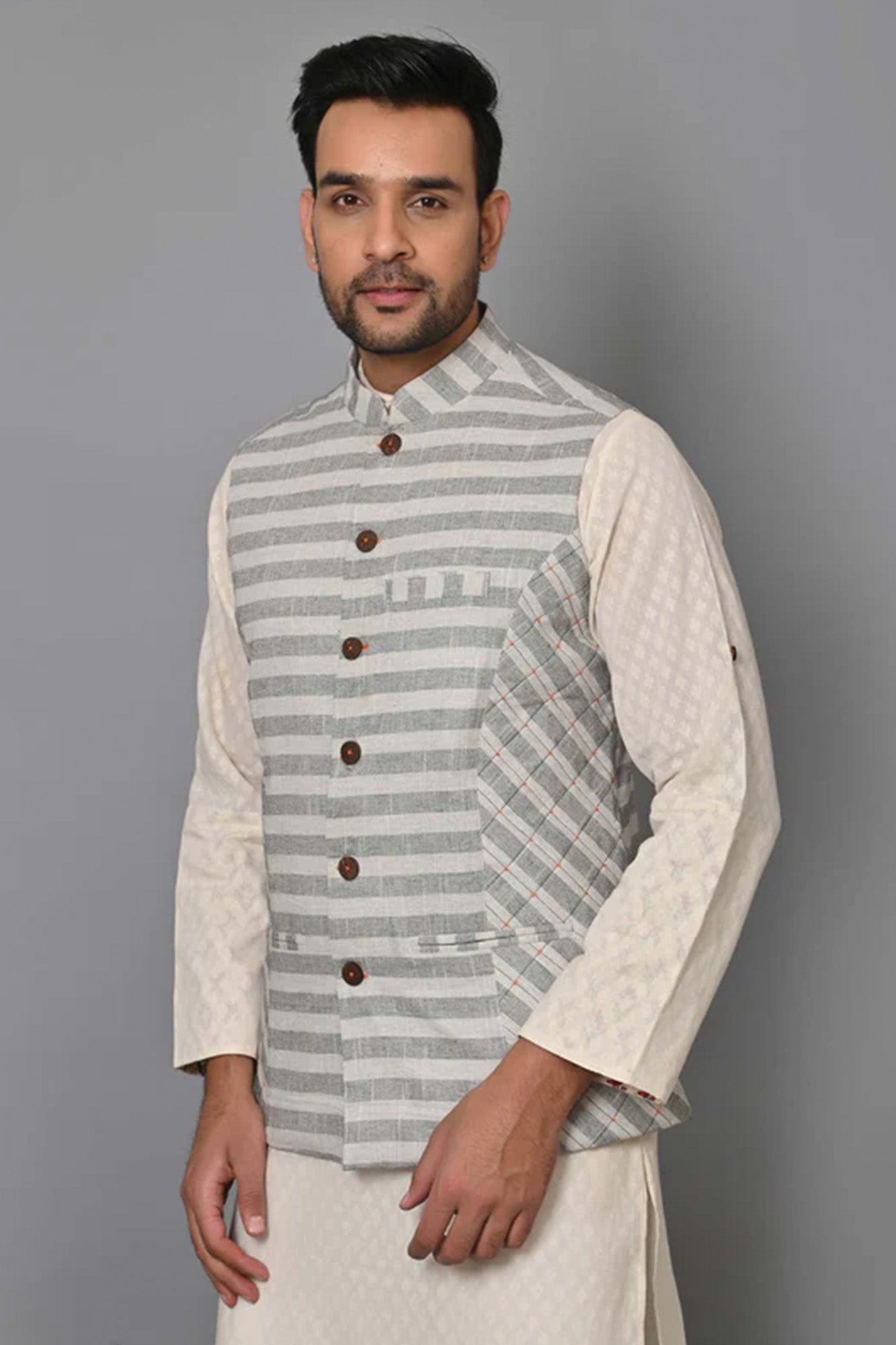 Mens Nehru Jacket Ice Grey