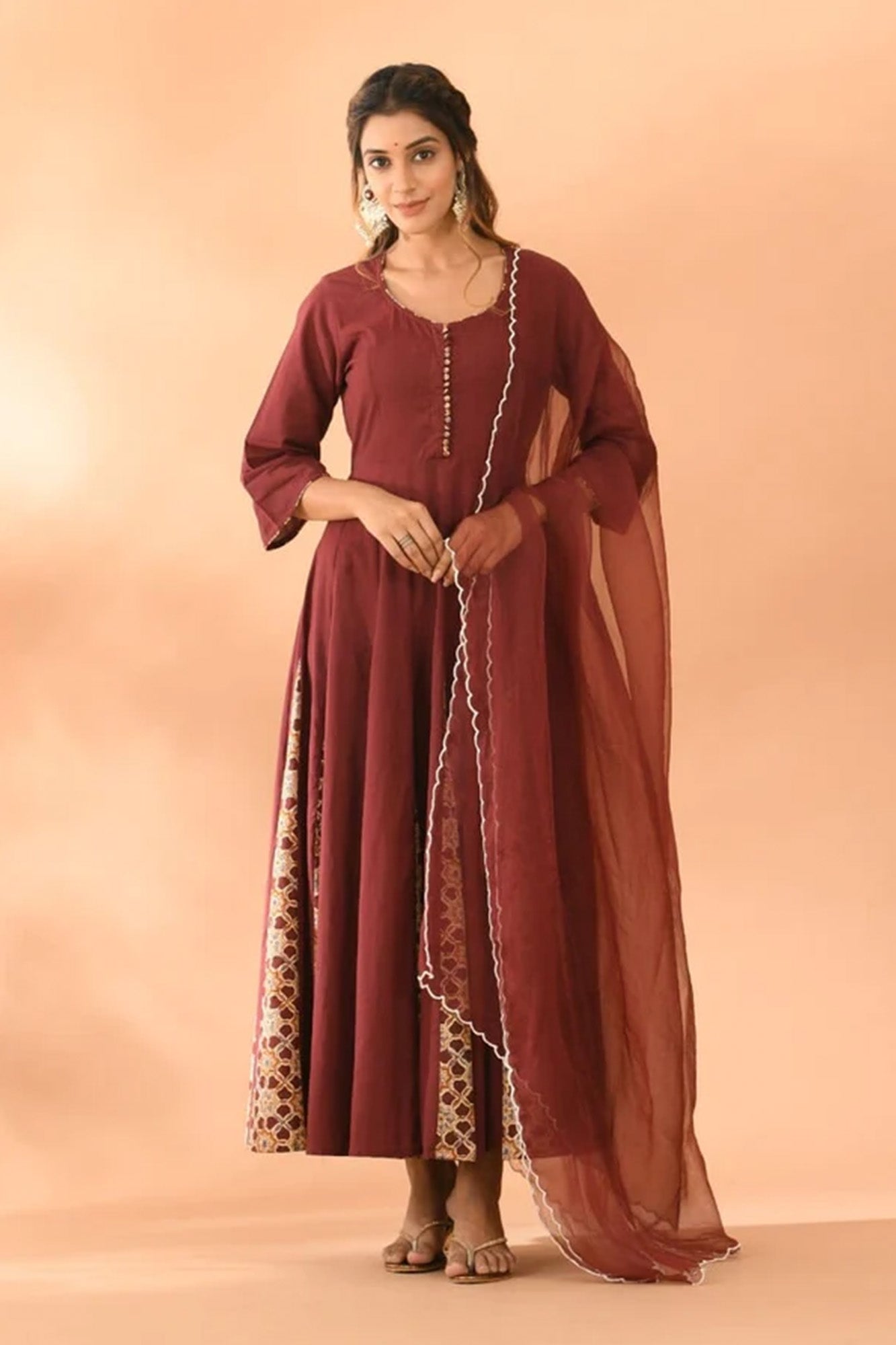 Dress Women Kalidar Wine With Dupatta