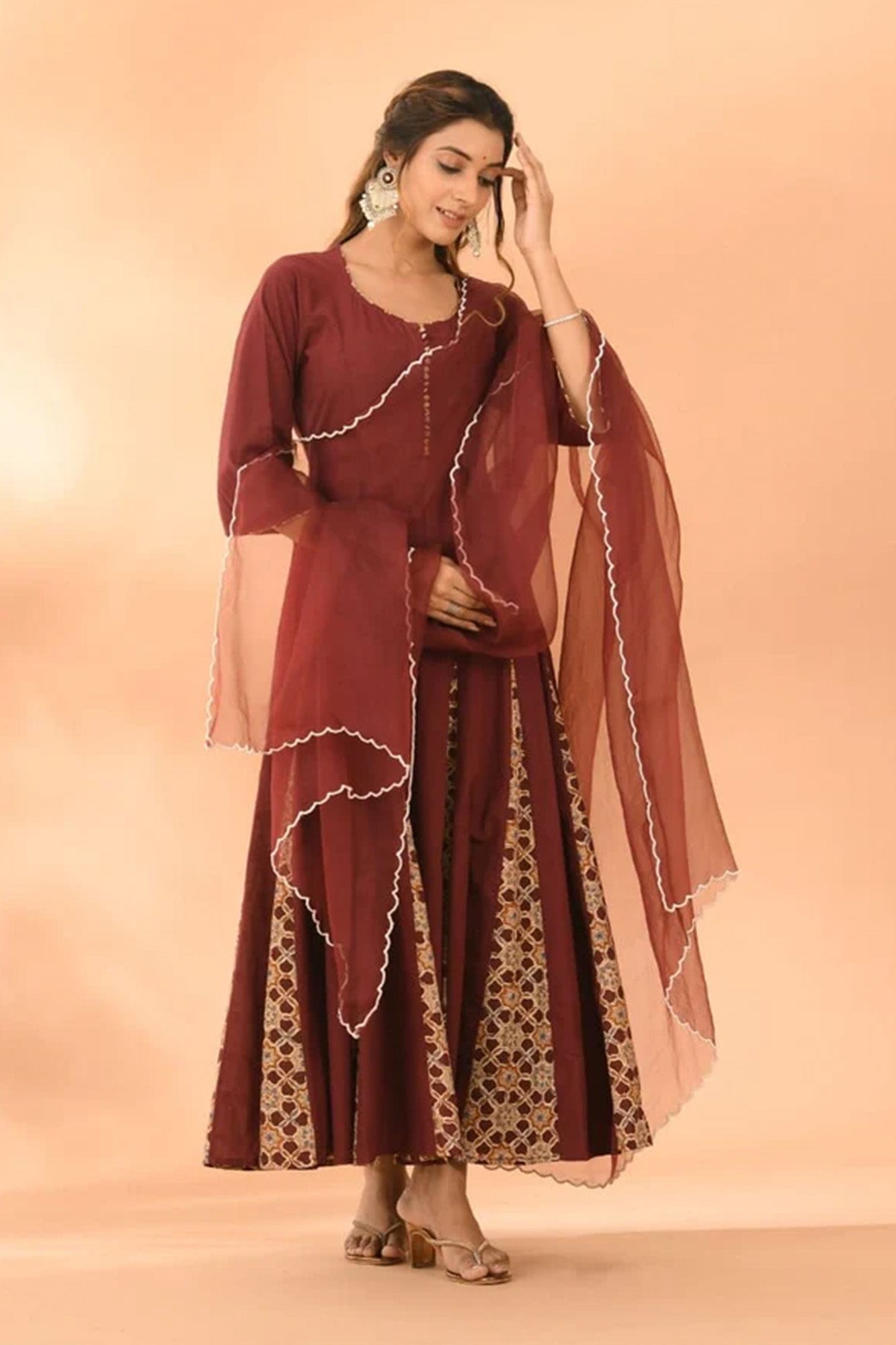 Dress Women Kalidar Wine With Dupatta