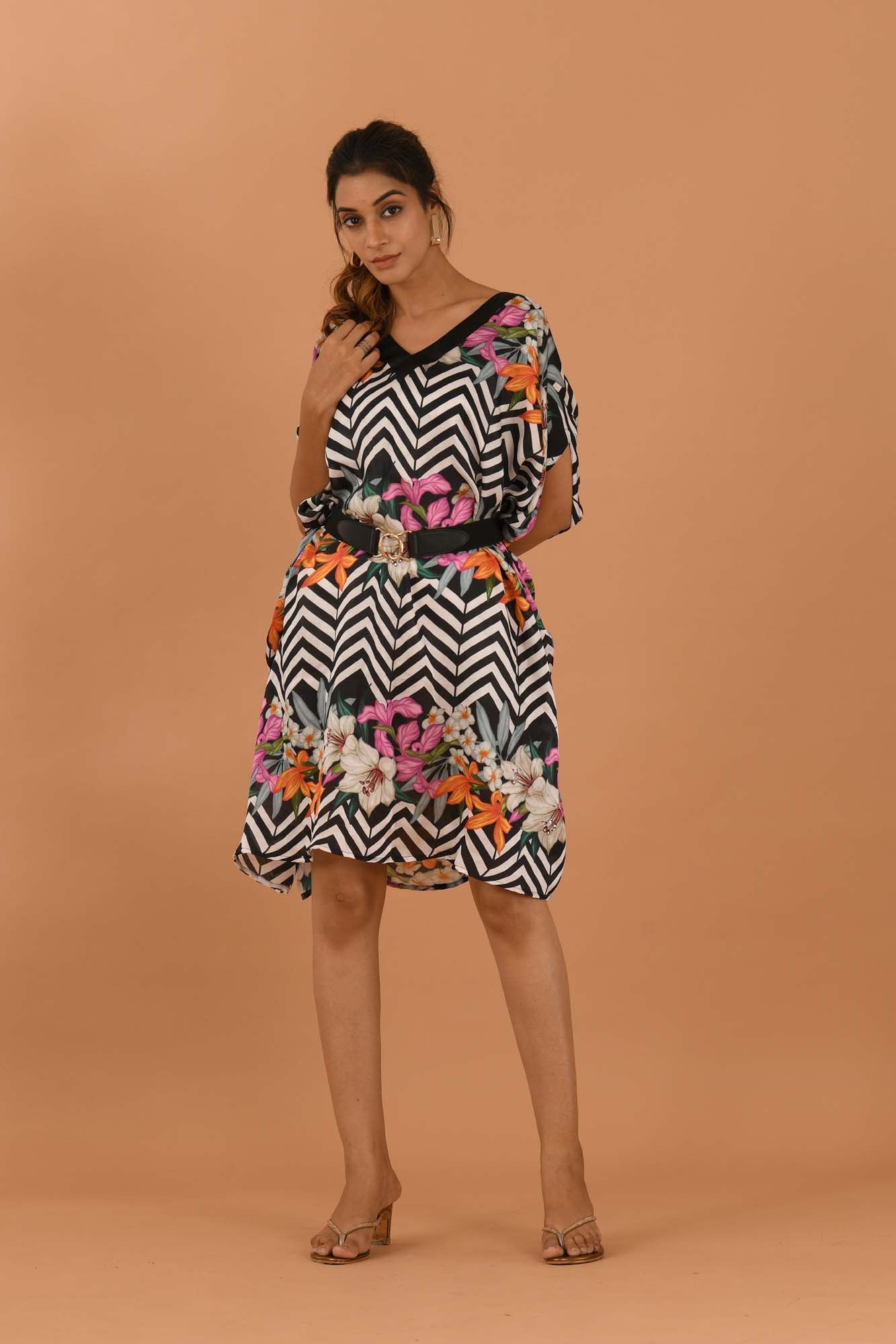 Women Silk Kaftaan Dress Chevron