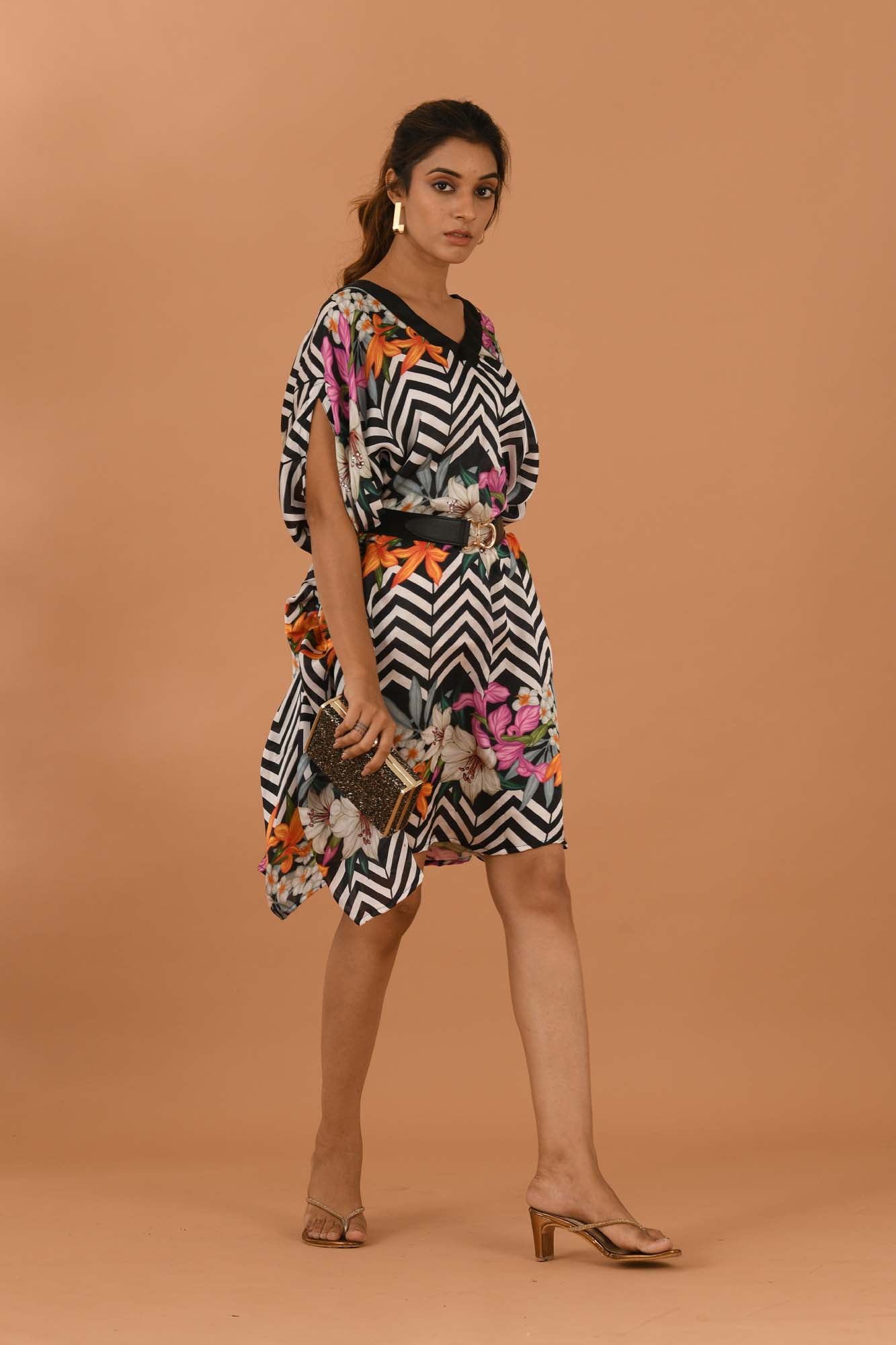 Women Silk Kaftaan Dress Chevron