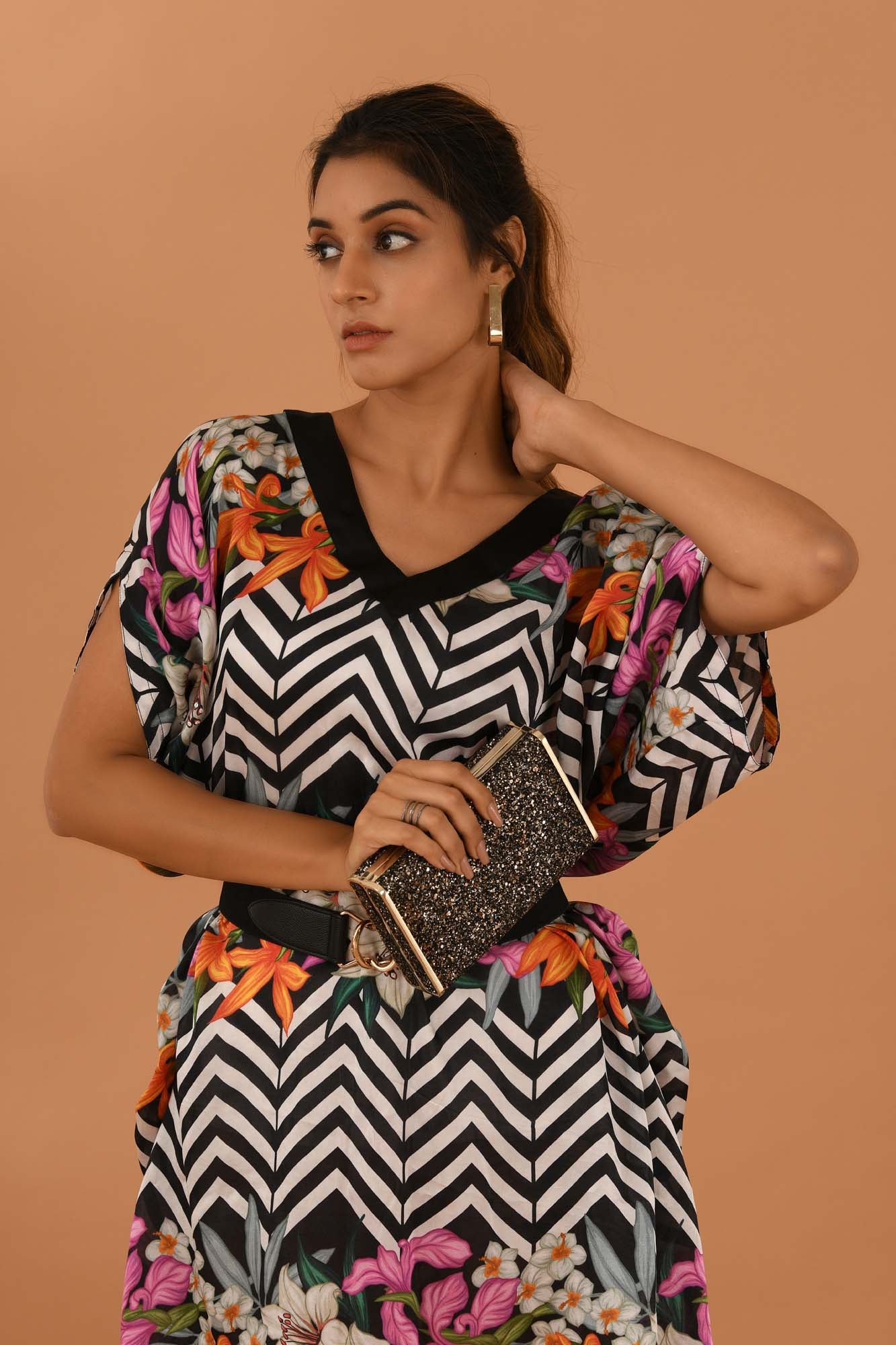 Women Silk Kaftaan Dress Chevron