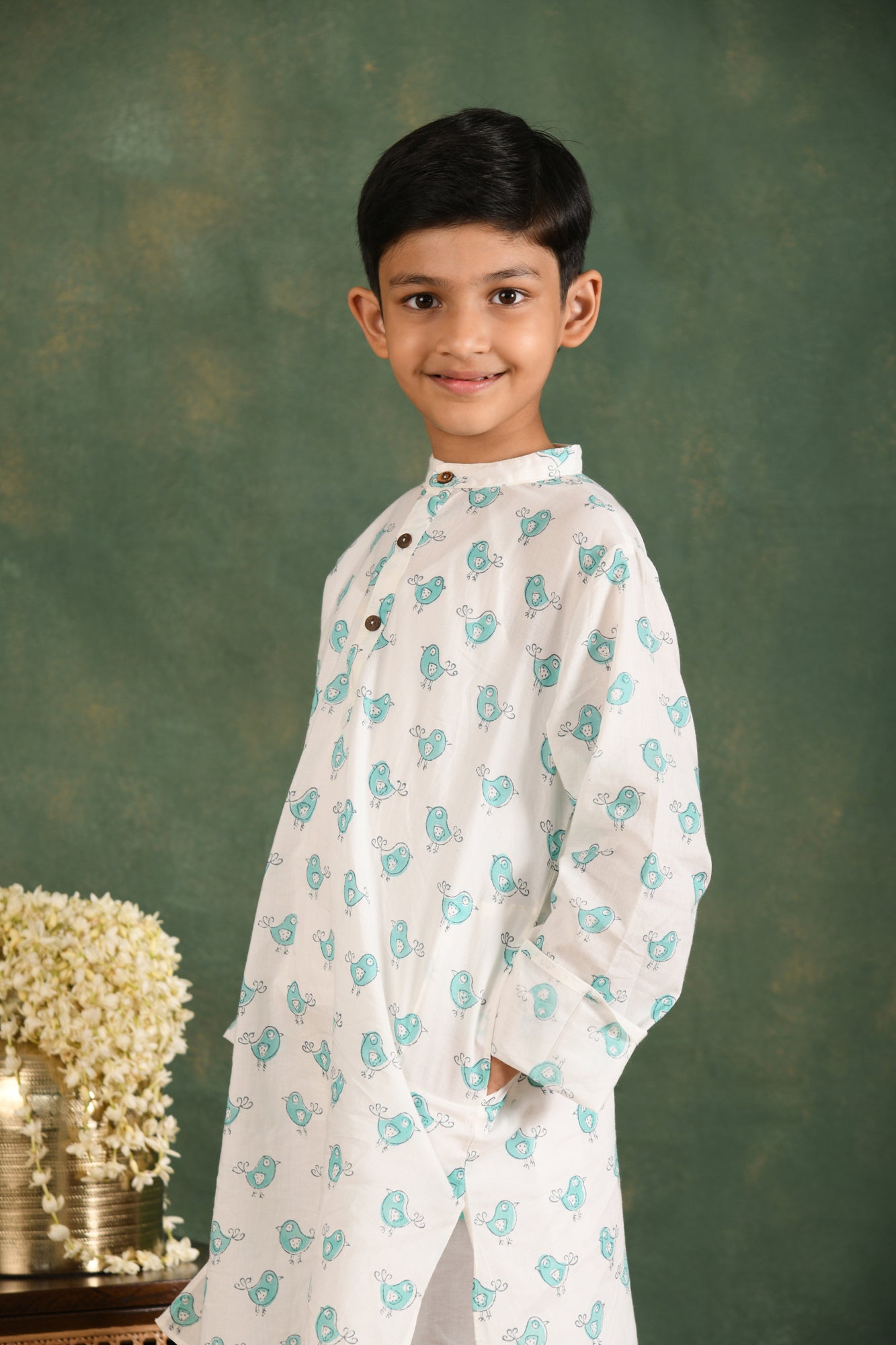 Green Bird Boy Kurta