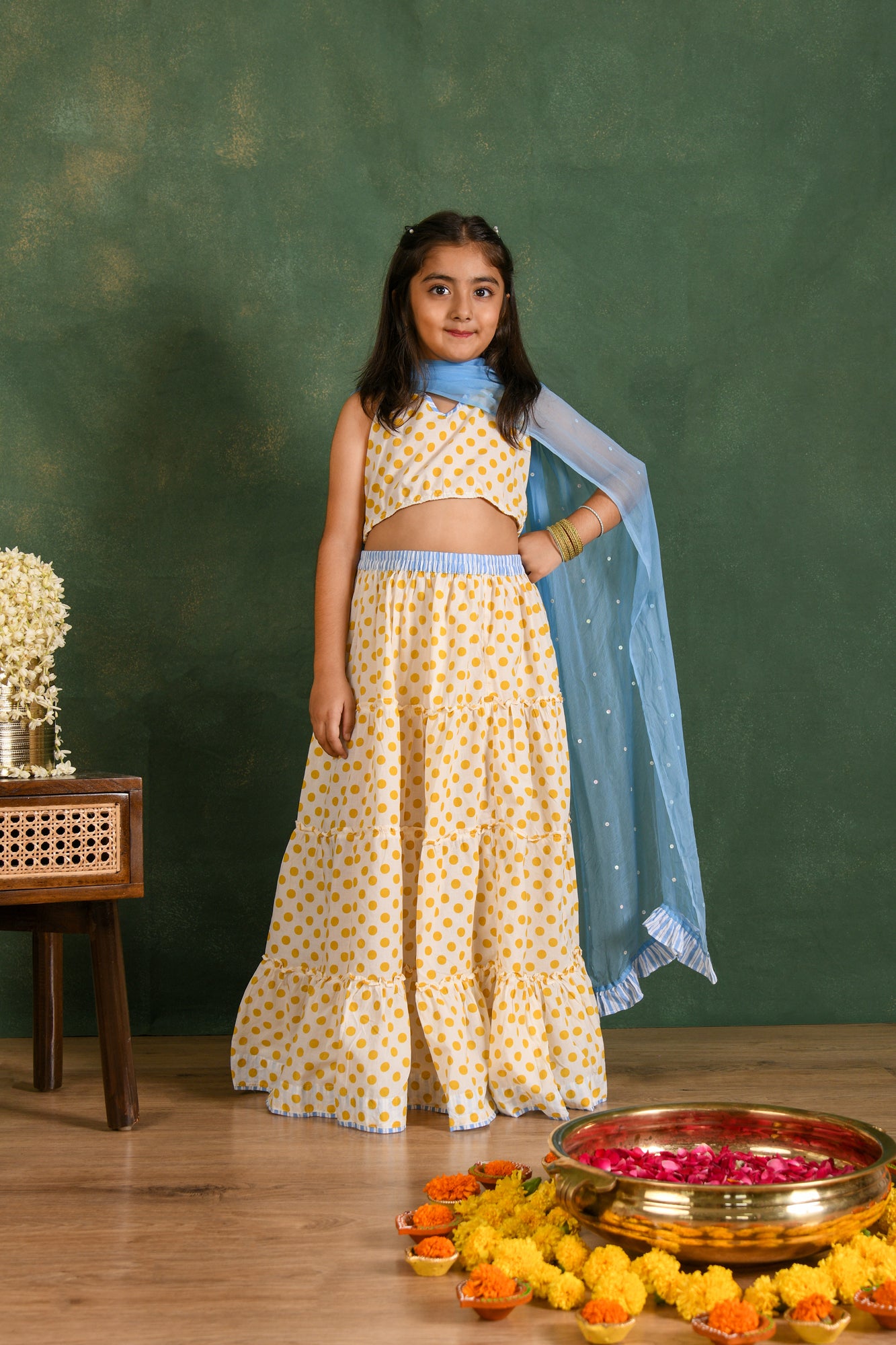 Golden Polkie Tier Lehenga Set