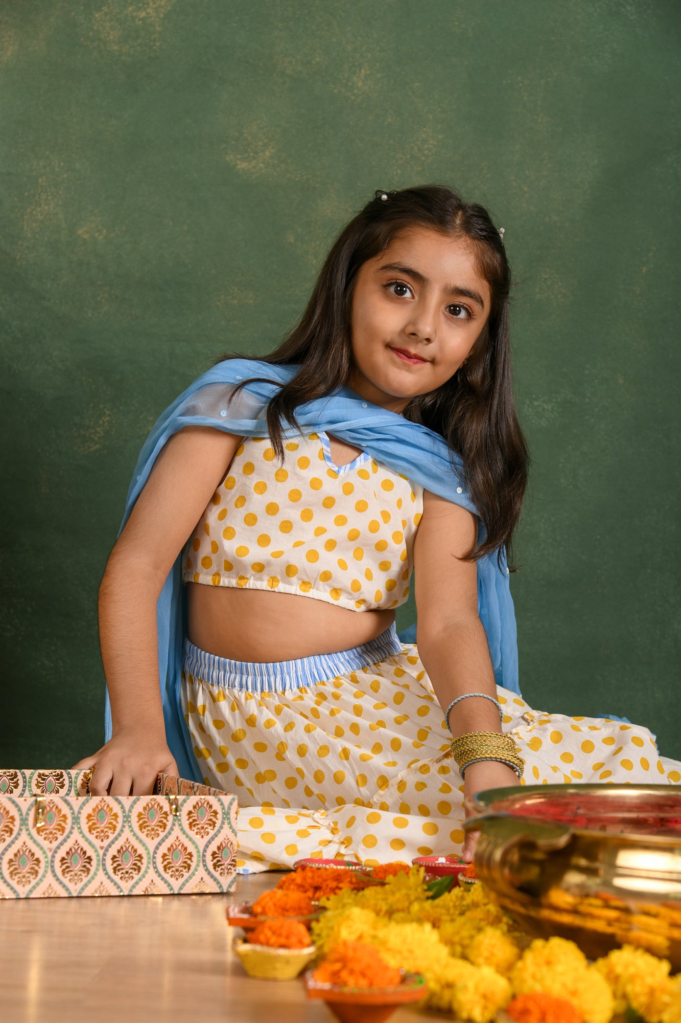 Golden Polkie Tier Lehenga Set