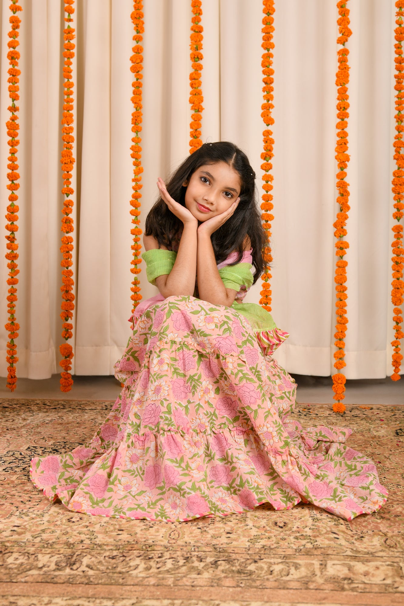 Rosy Pink Loom Tier Lehenga Set